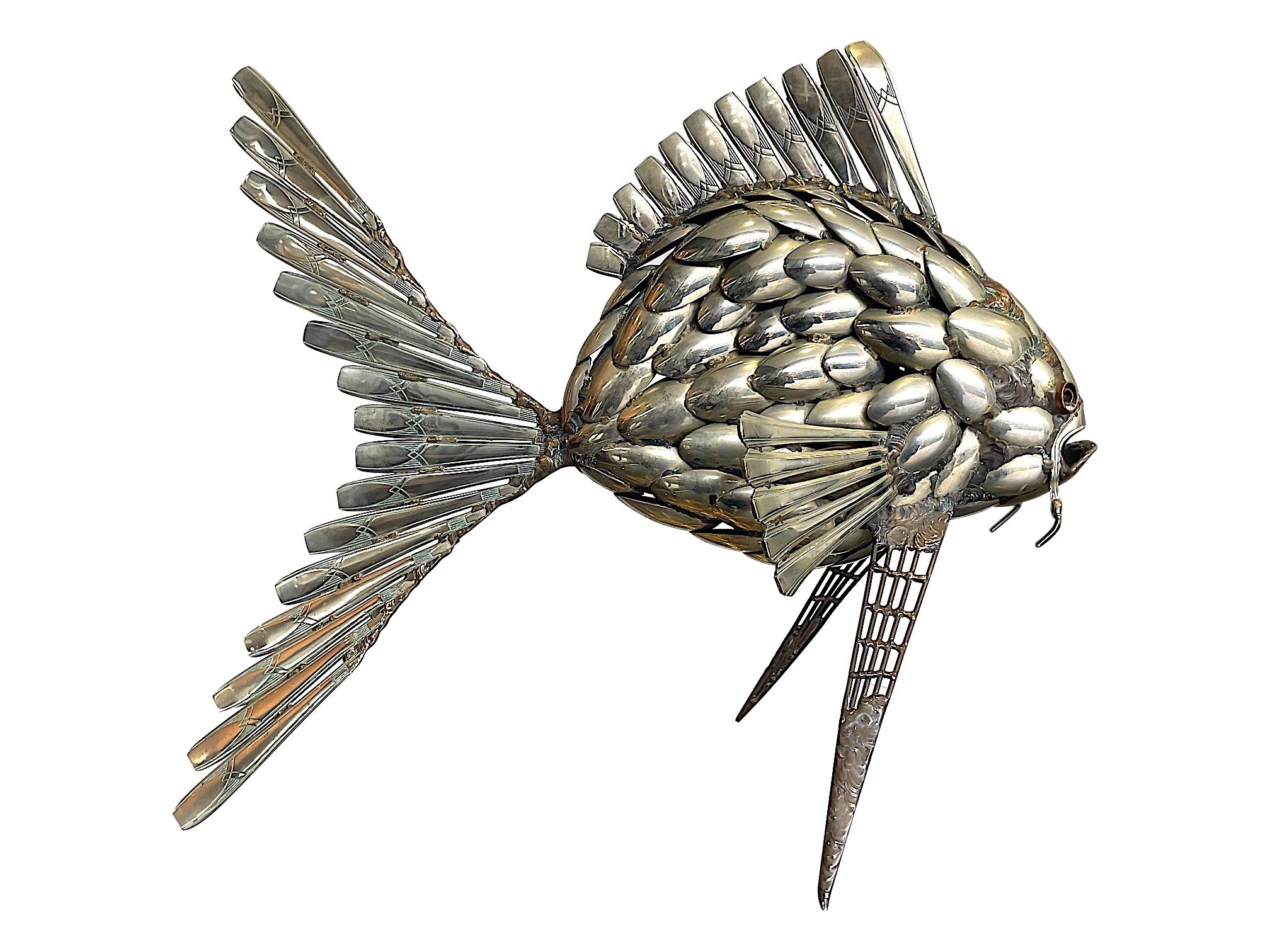 Fantastic Large 1950s Sculpture of a Fish Made from Silver Plated Spoons 4