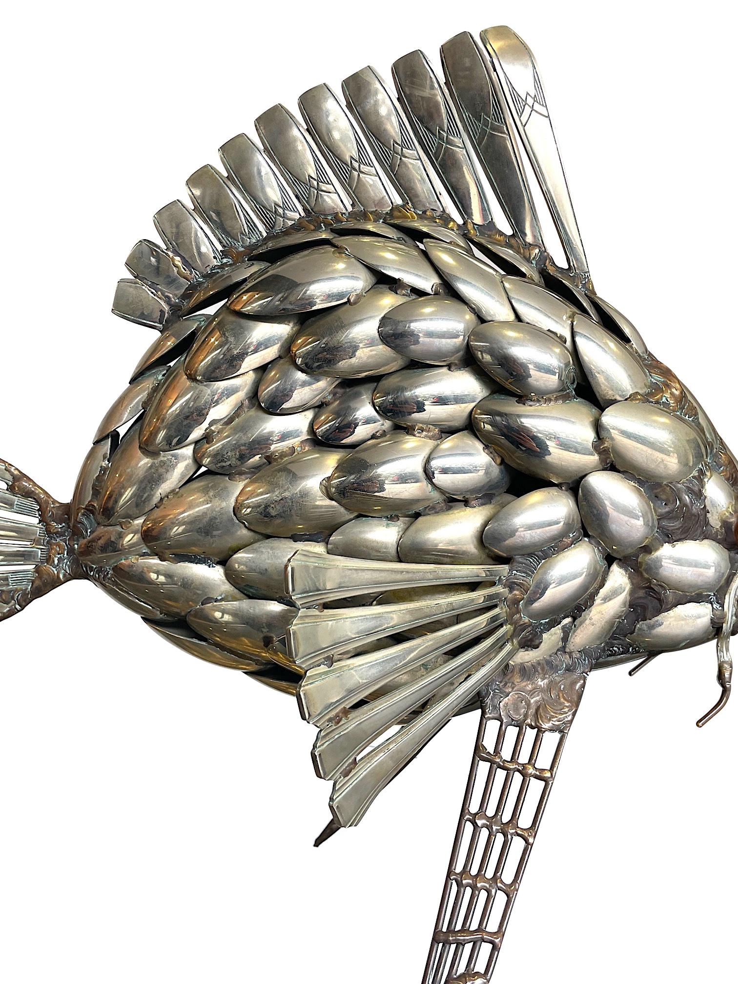 Fantastic Large 1950s Sculpture of a Fish Made from Silver Plated Spoons 7
