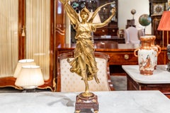 Fantastic Large 19th C Gilt Bronze Winged Mercury on a Marble and Gilt Base
