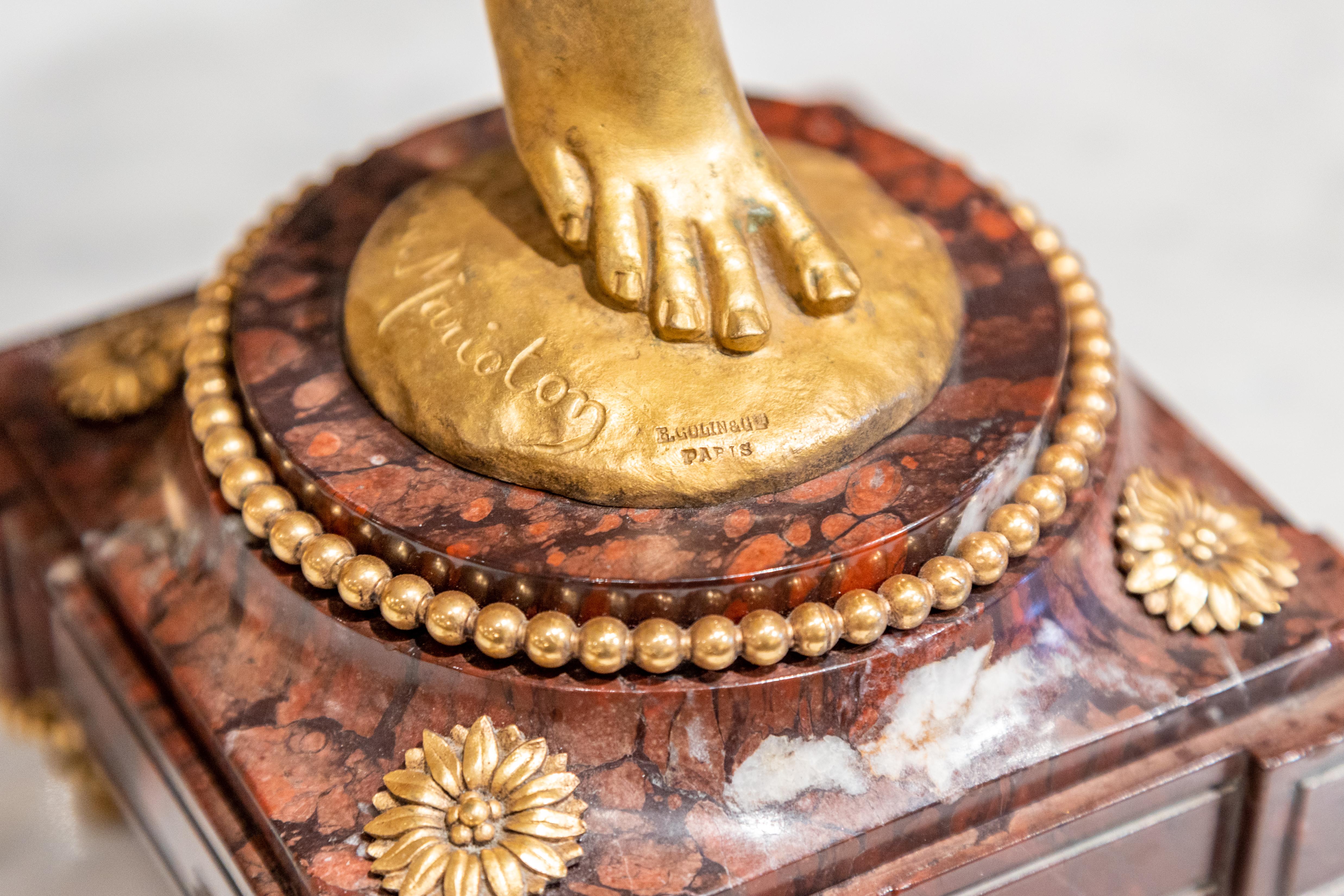 19th Century Fantastic Large 19th C Gilt Bronze Winged Mercury on a Marble and Gilt Base