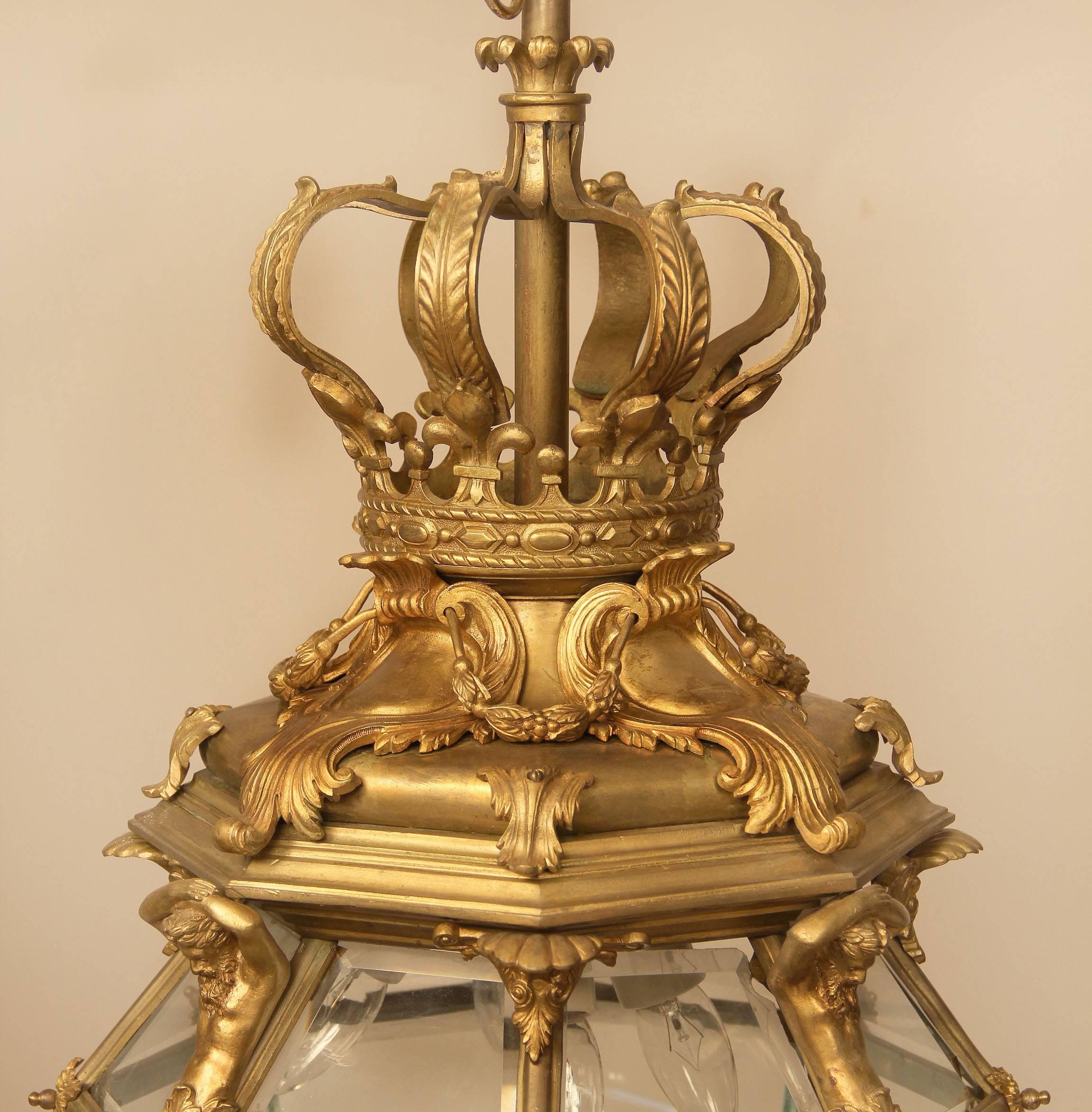 Belle Époque Fantastic Late 19th Century Gilt Bronze and Glass 'Versailles' Hall Lantern For Sale