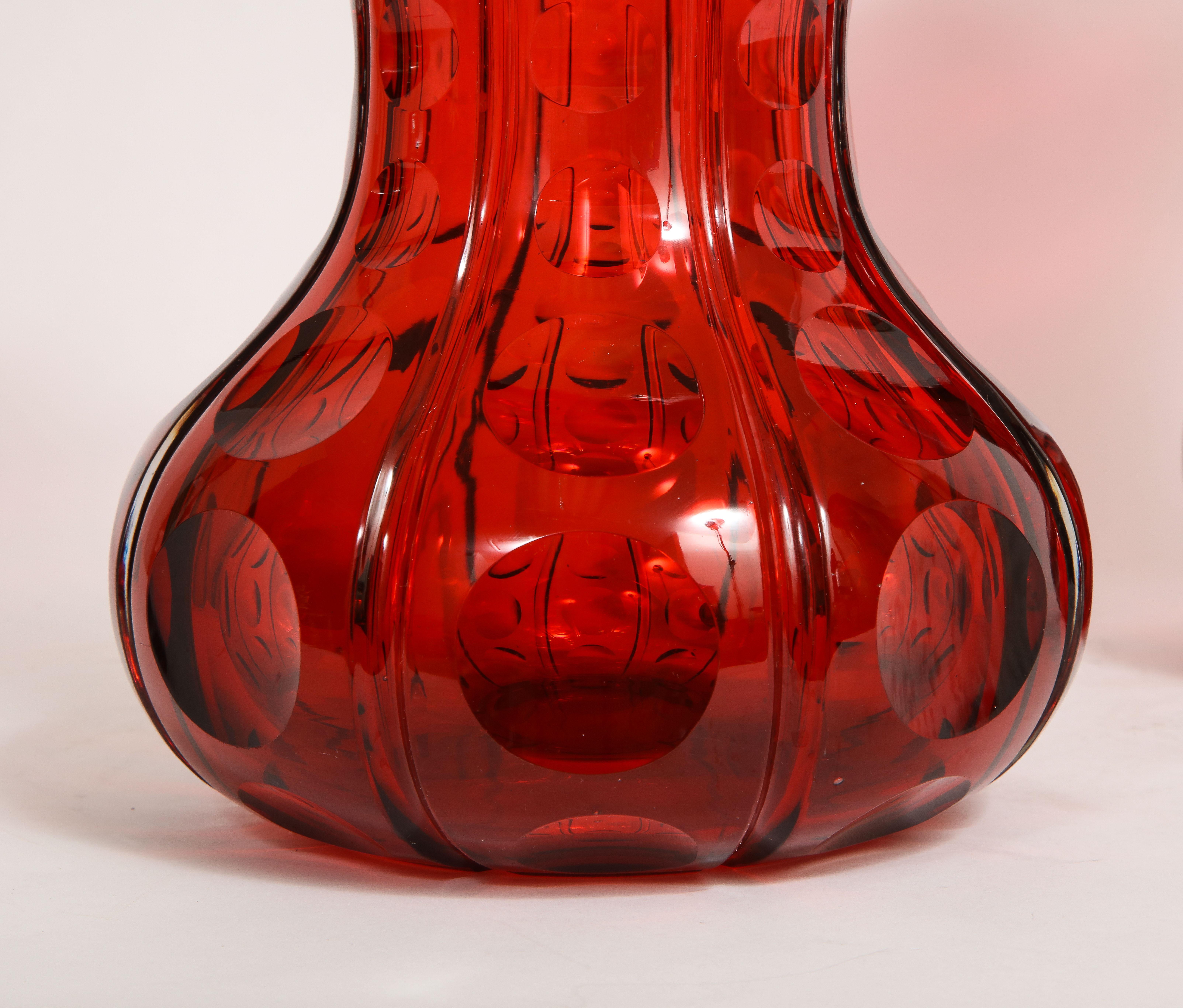 Fantastic Pair 19th C. French Baccarat Ruby Red Crystal Vases W Scalloped Rims For Sale 4