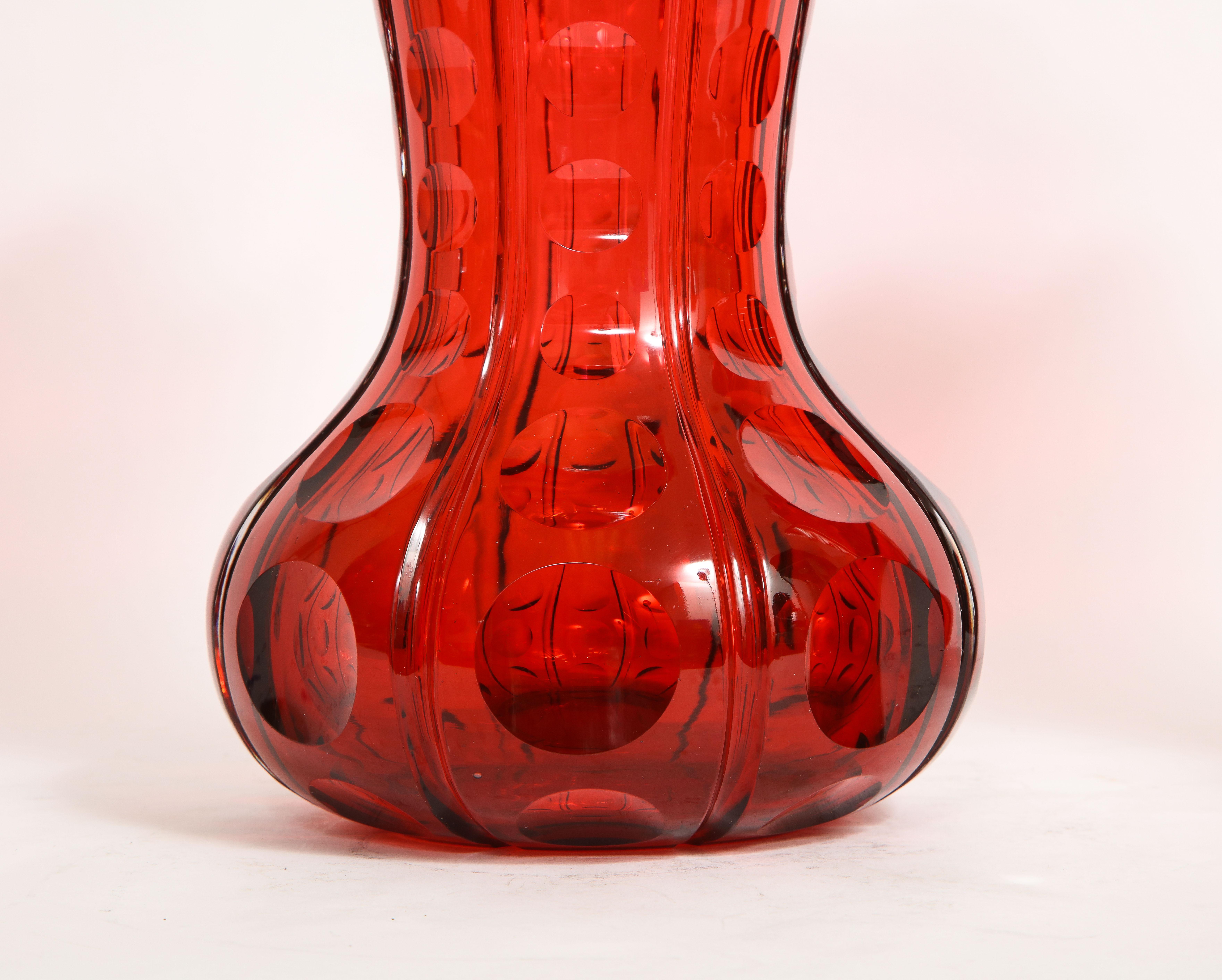 Fantastic Pair 19th C. French Baccarat Ruby Red Crystal Vases W Scalloped Rims For Sale 5