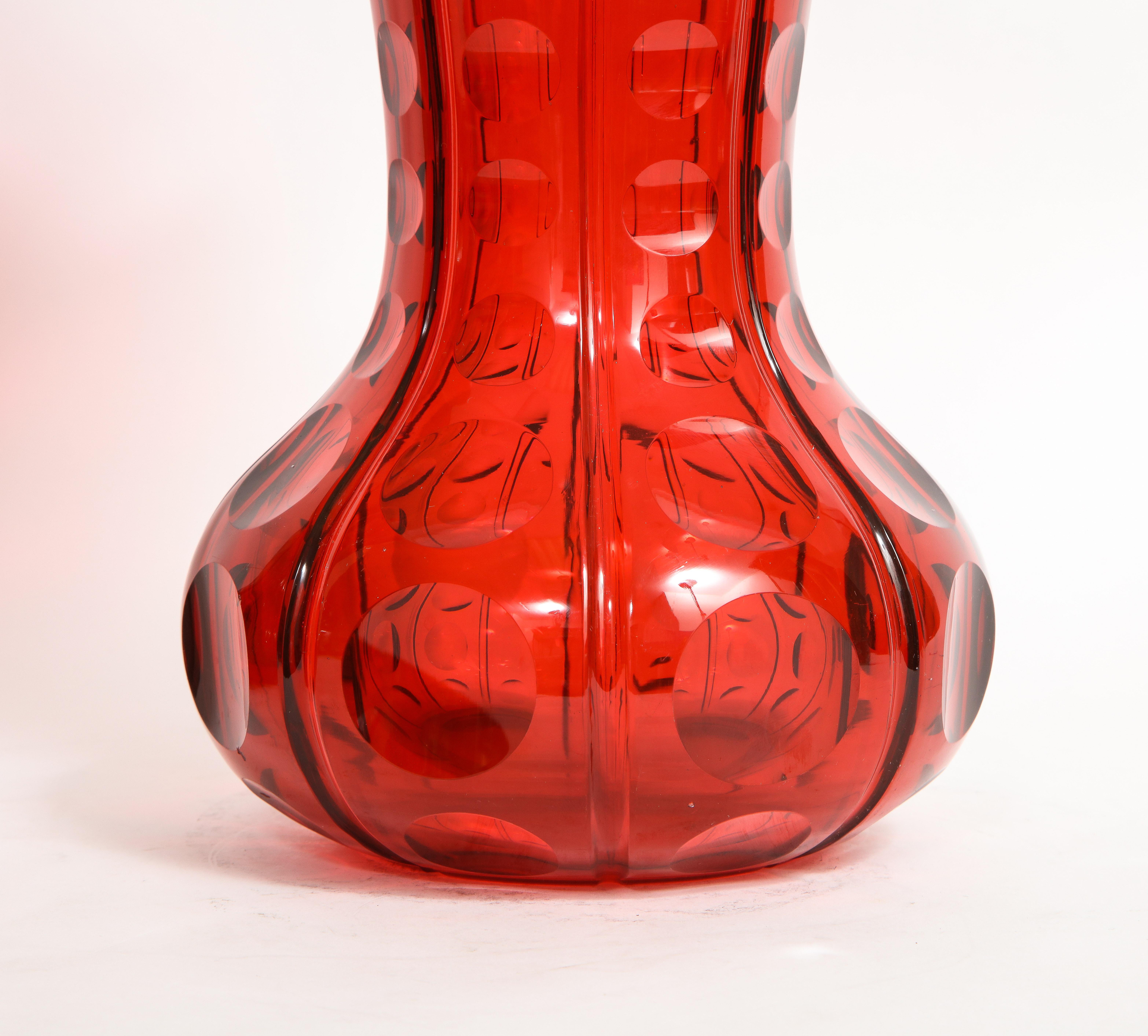 Fantastic Pair 19th C. French Baccarat Ruby Red Crystal Vases W Scalloped Rims For Sale 6