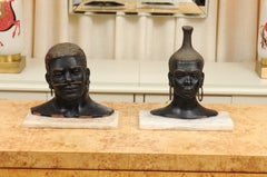 Fantástica Pareja de Esculturas Tribales de Bronce Art Decó, circa 1935