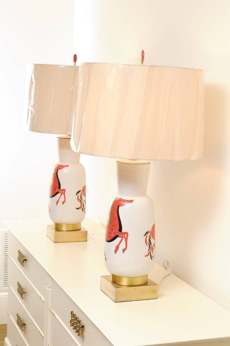 Fantastic Pair of HandPainted Italian Ceramic Lamps by Marbro, circa