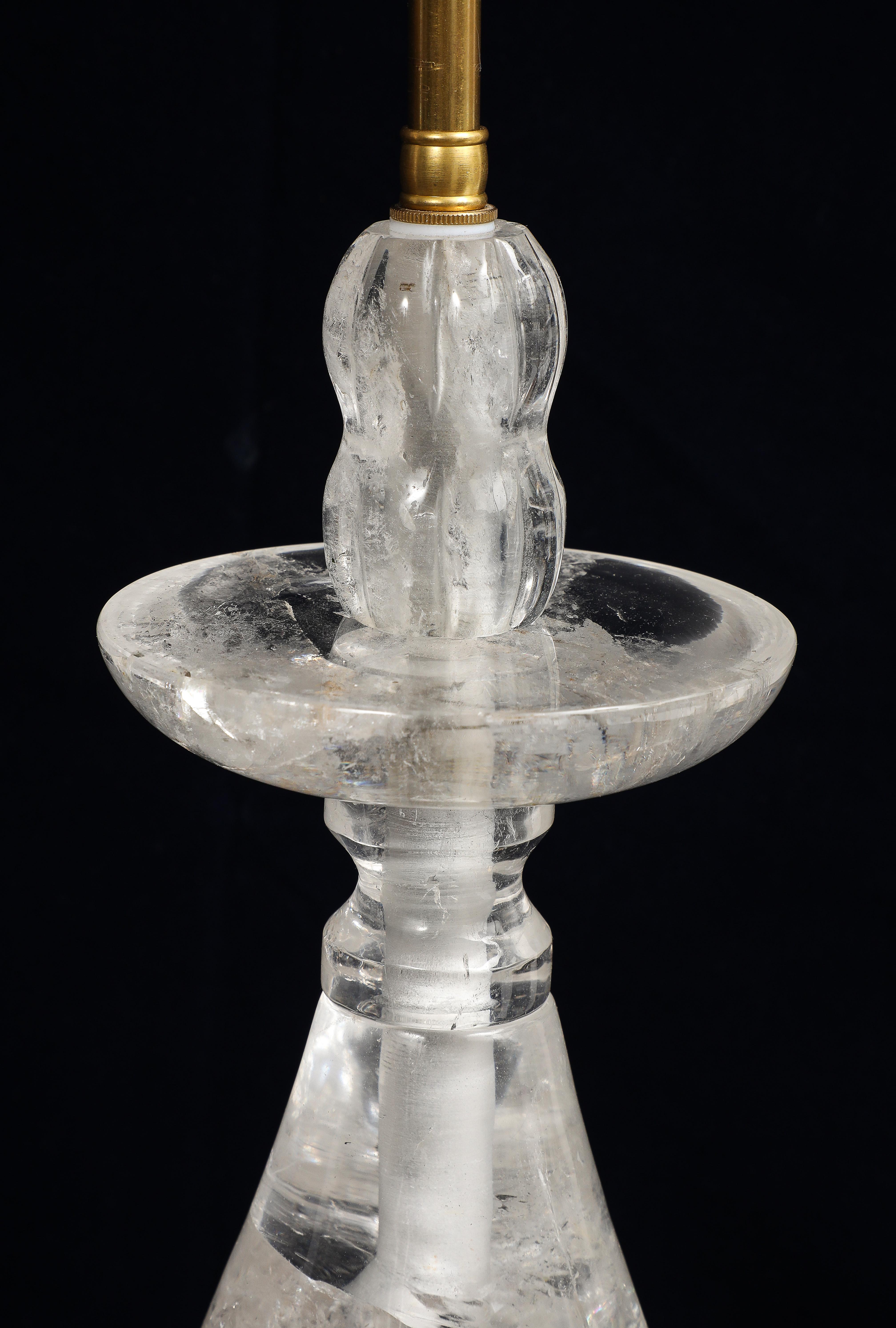 Fantastique paire de lampes de table en cristal Rock et bagues dorées du milieu du siècle dernier en vente 3