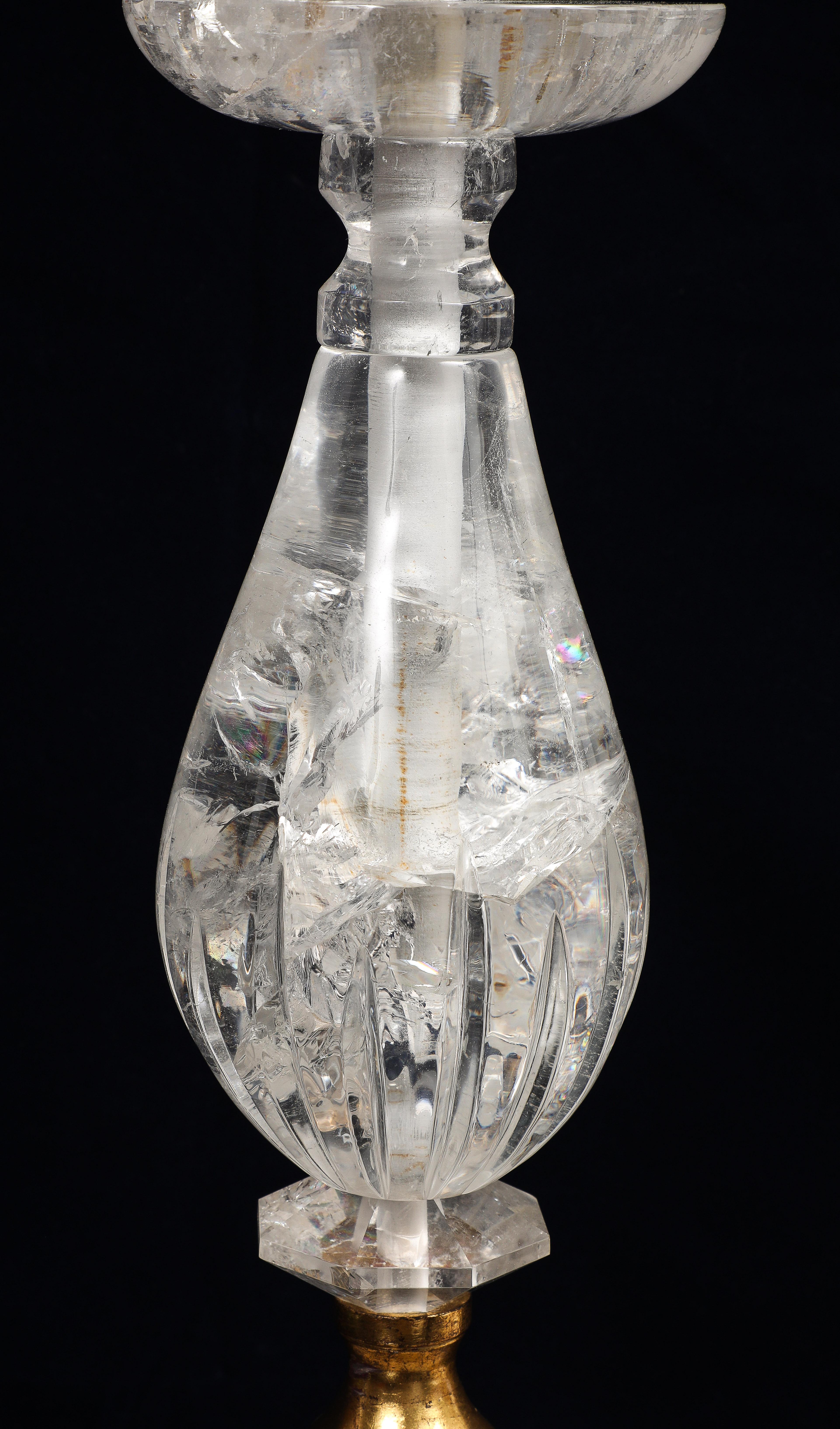 Fantastique paire de lampes de table en cristal Rock et bagues dorées du milieu du siècle dernier en vente 4