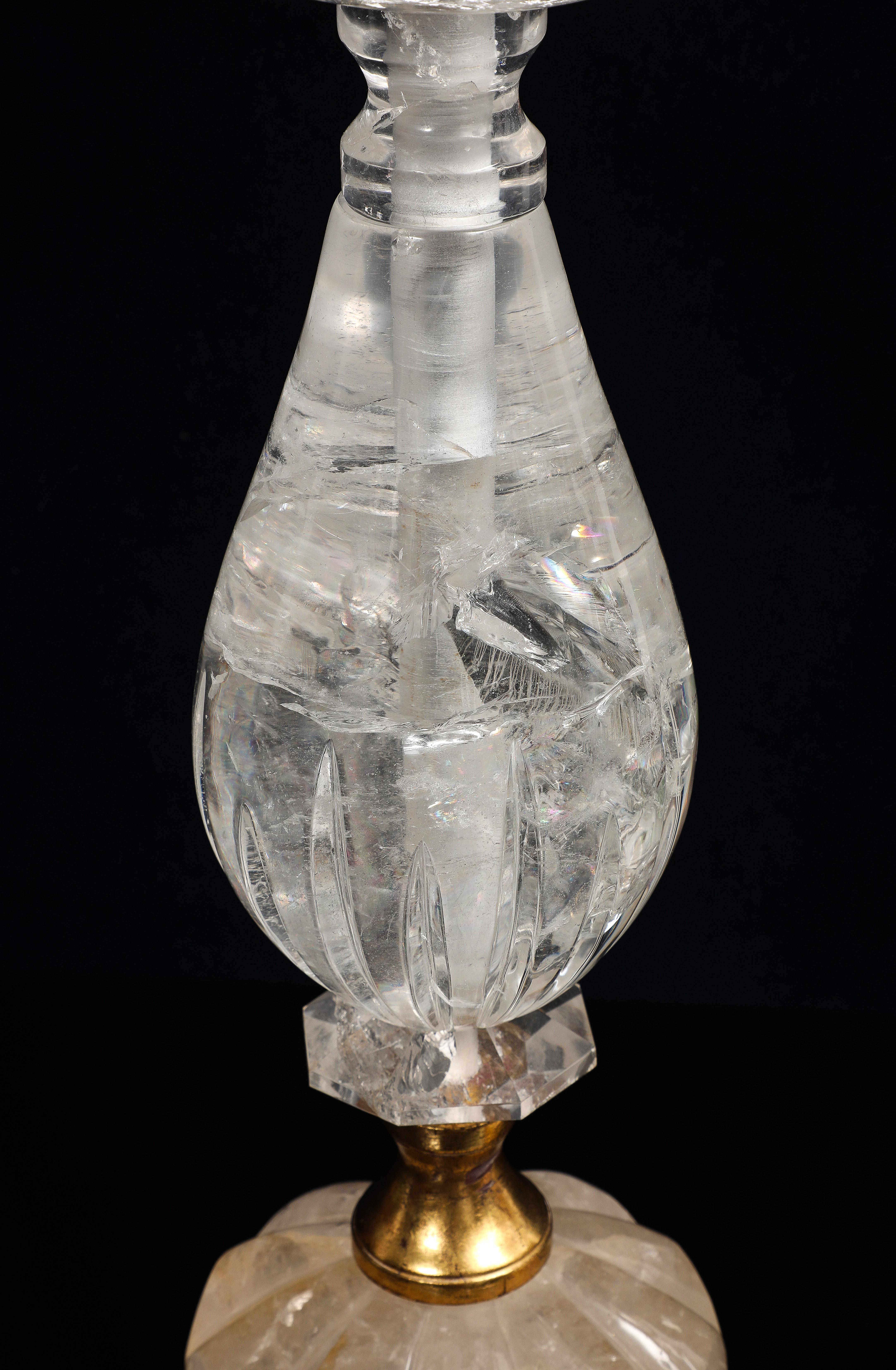 Fantastique paire de lampes de table en cristal Rock et bagues dorées du milieu du siècle dernier en vente 5