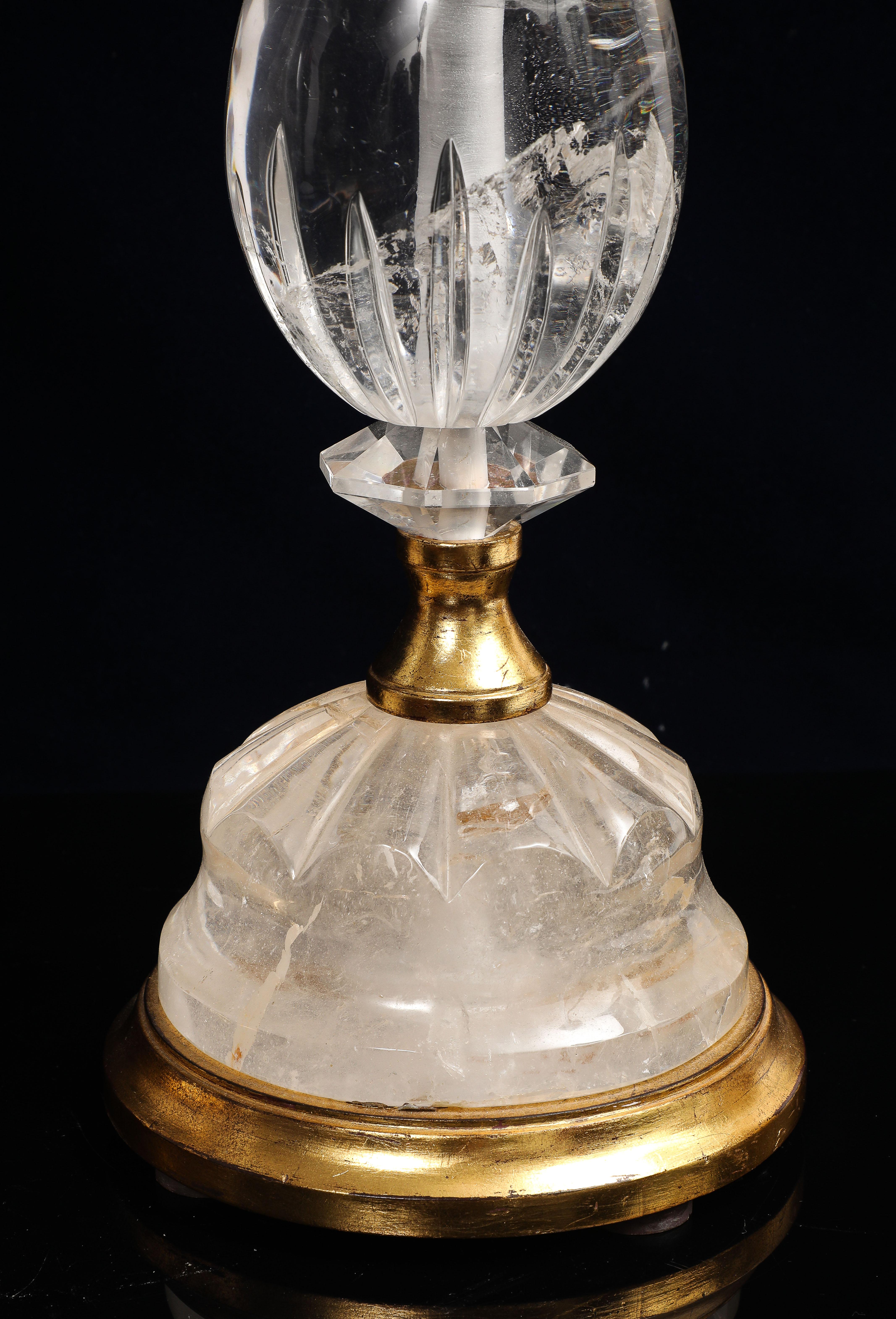 Fantastique paire de lampes de table en cristal Rock et bagues dorées du milieu du siècle dernier en vente 7