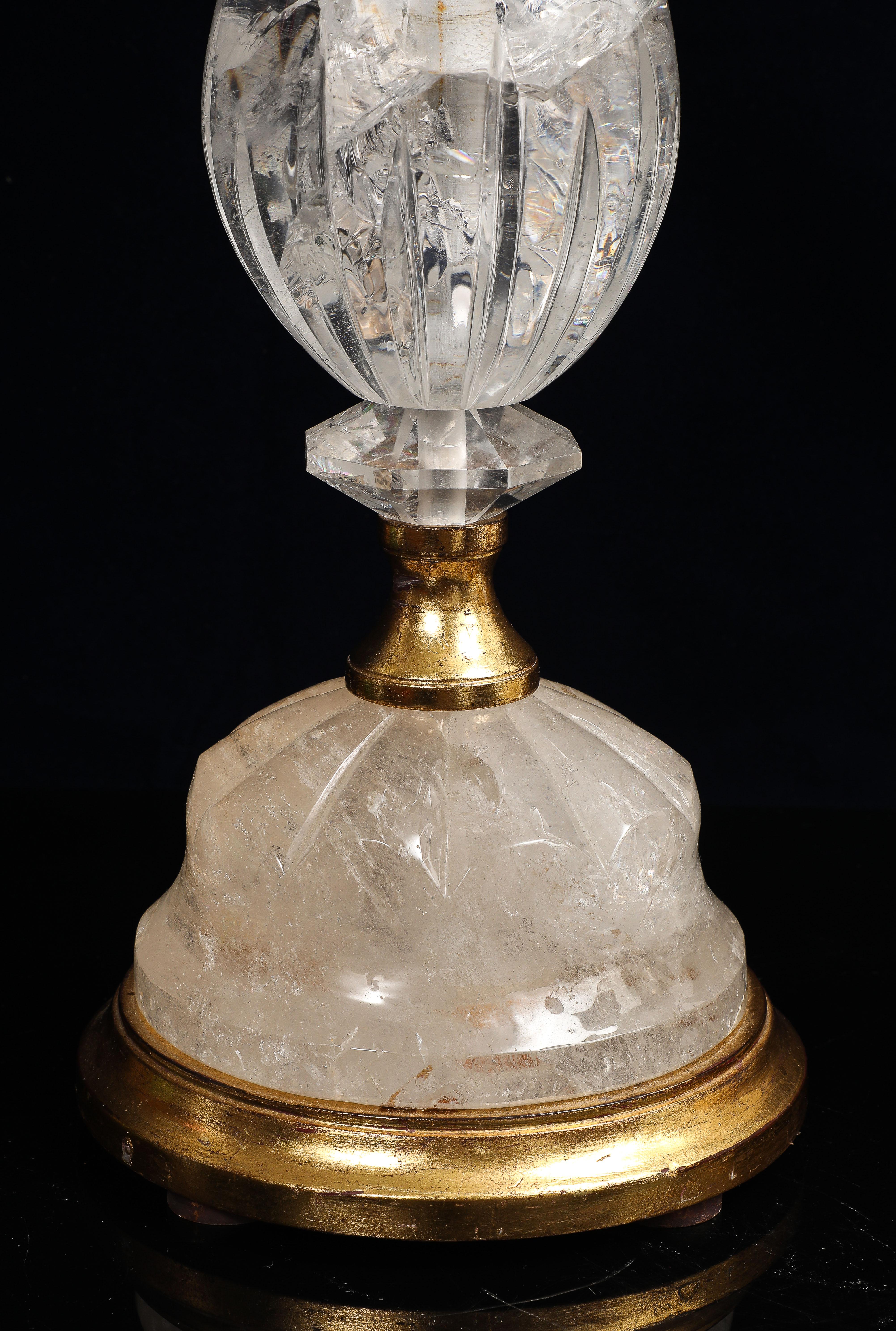 Fantastique paire de lampes de table en cristal Rock et bagues dorées du milieu du siècle dernier en vente 8