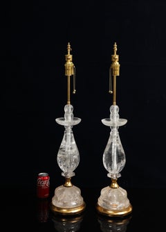 A Fantastic Pair of Mid-Century Rock Crystal and Gilt Bagues Table Lamps