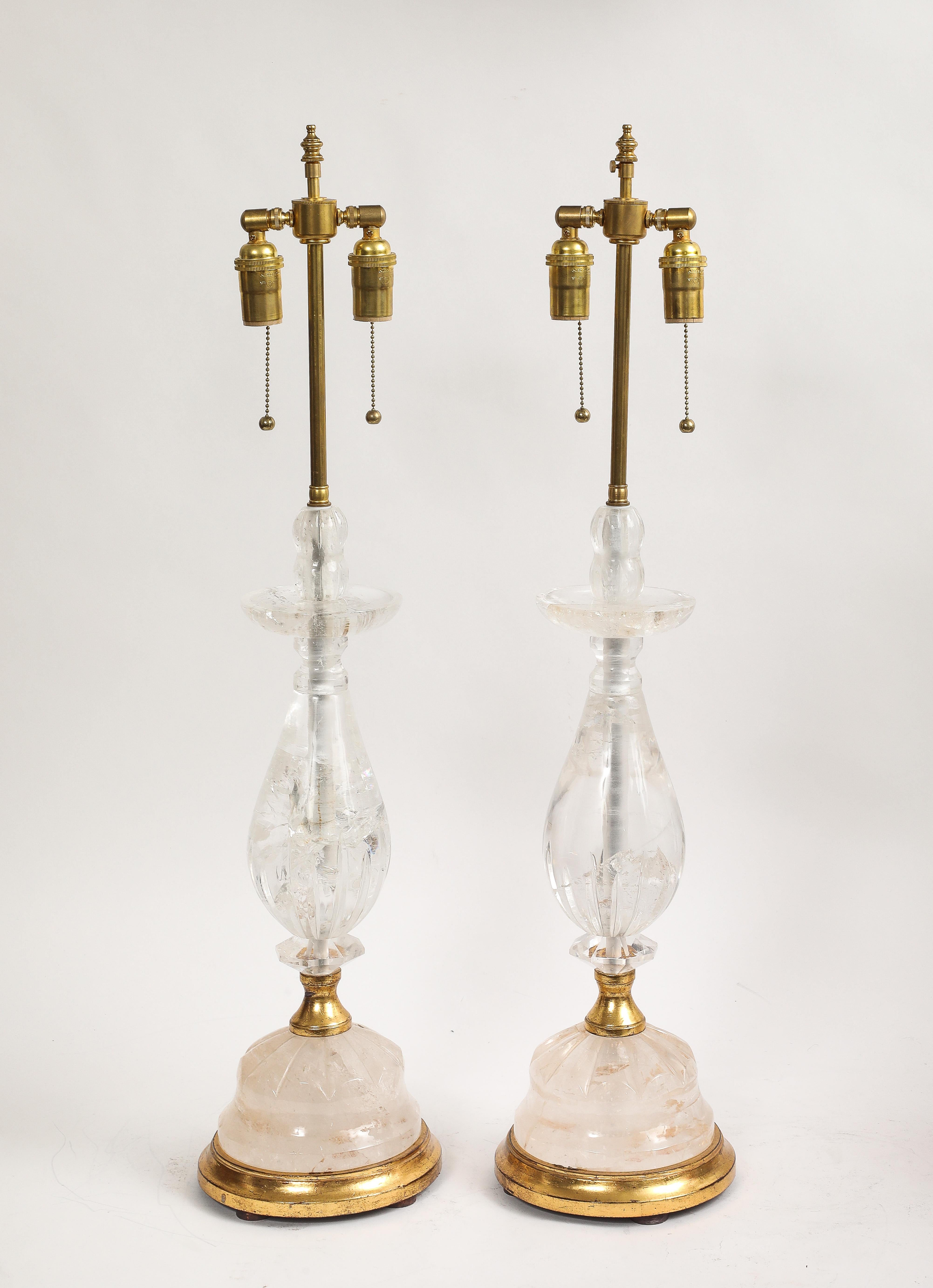 Fantastique paire de lampes de table en cristal Rock et bagues dorées du milieu du siècle dernier en vente 1