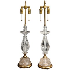 Fantastique paire de lampes de table en cristal Rock et bagues dorées du milieu du siècle dernier