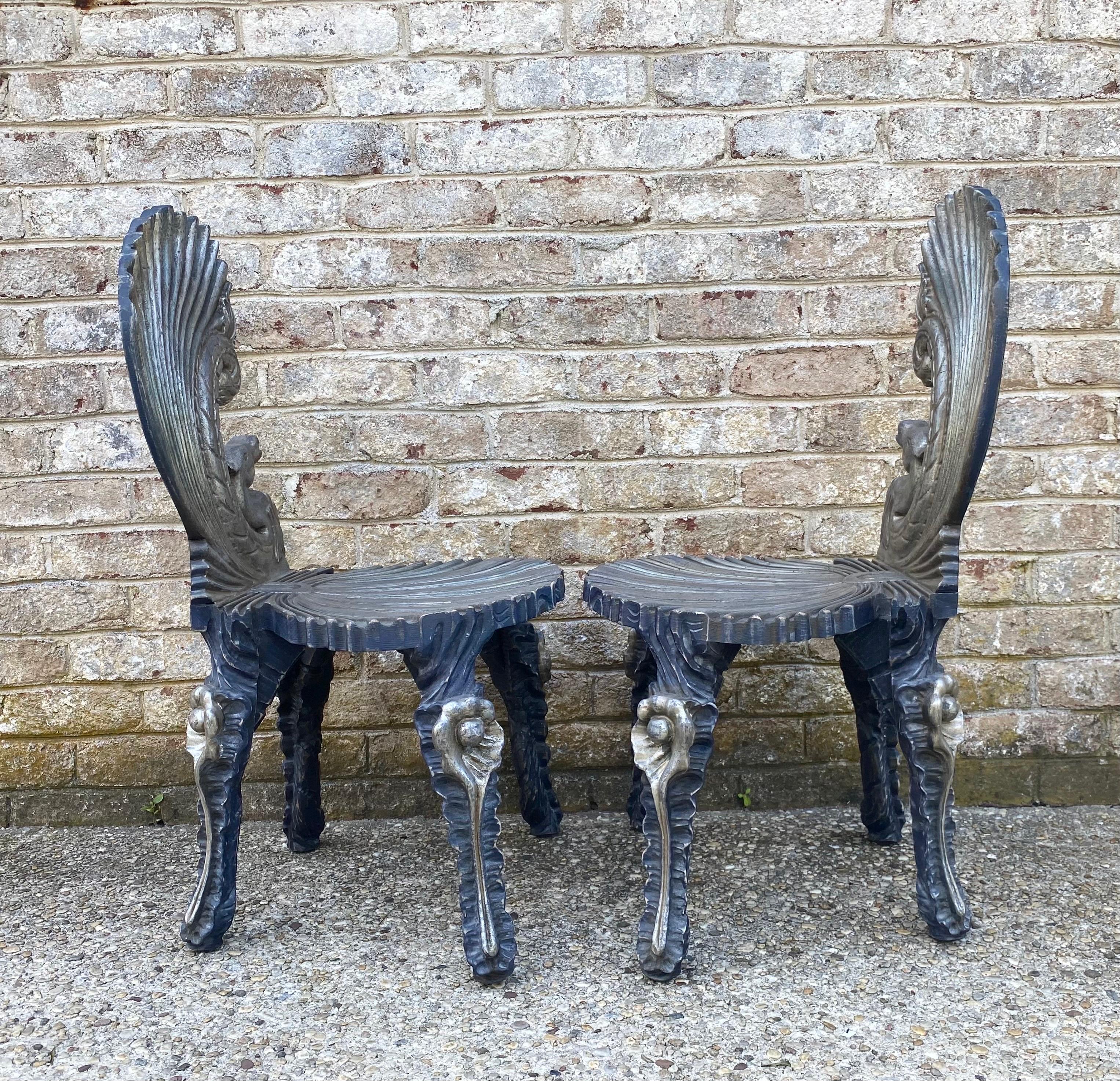 Fantastic Pair of Venetian Grotto Style Side Chairs For Sale 2