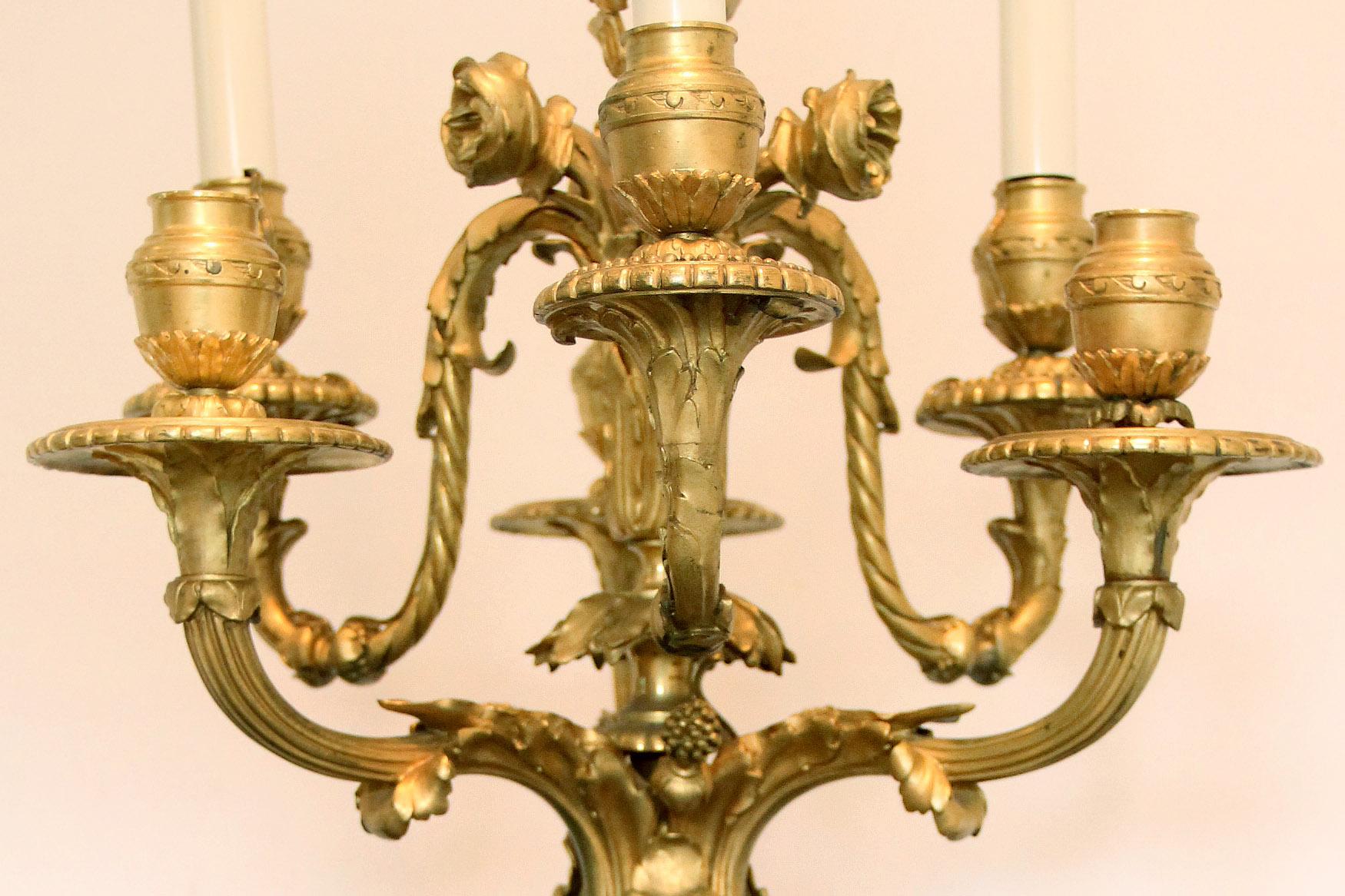 Belle Époque Fantastic Quality Pair of Late 19th Century Gilt Bronze Six-Arm Candelabra For Sale