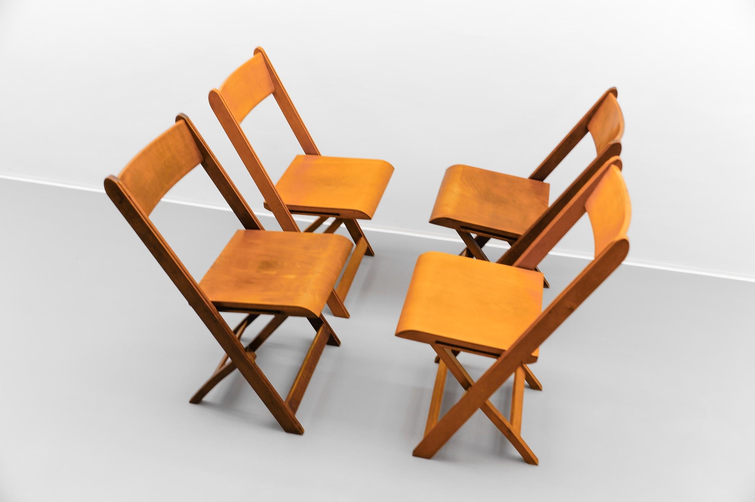 Mid-20th Century A Fantastic Set of 4 German Cinema Wooden Folding Chairs from the 40s / 50s