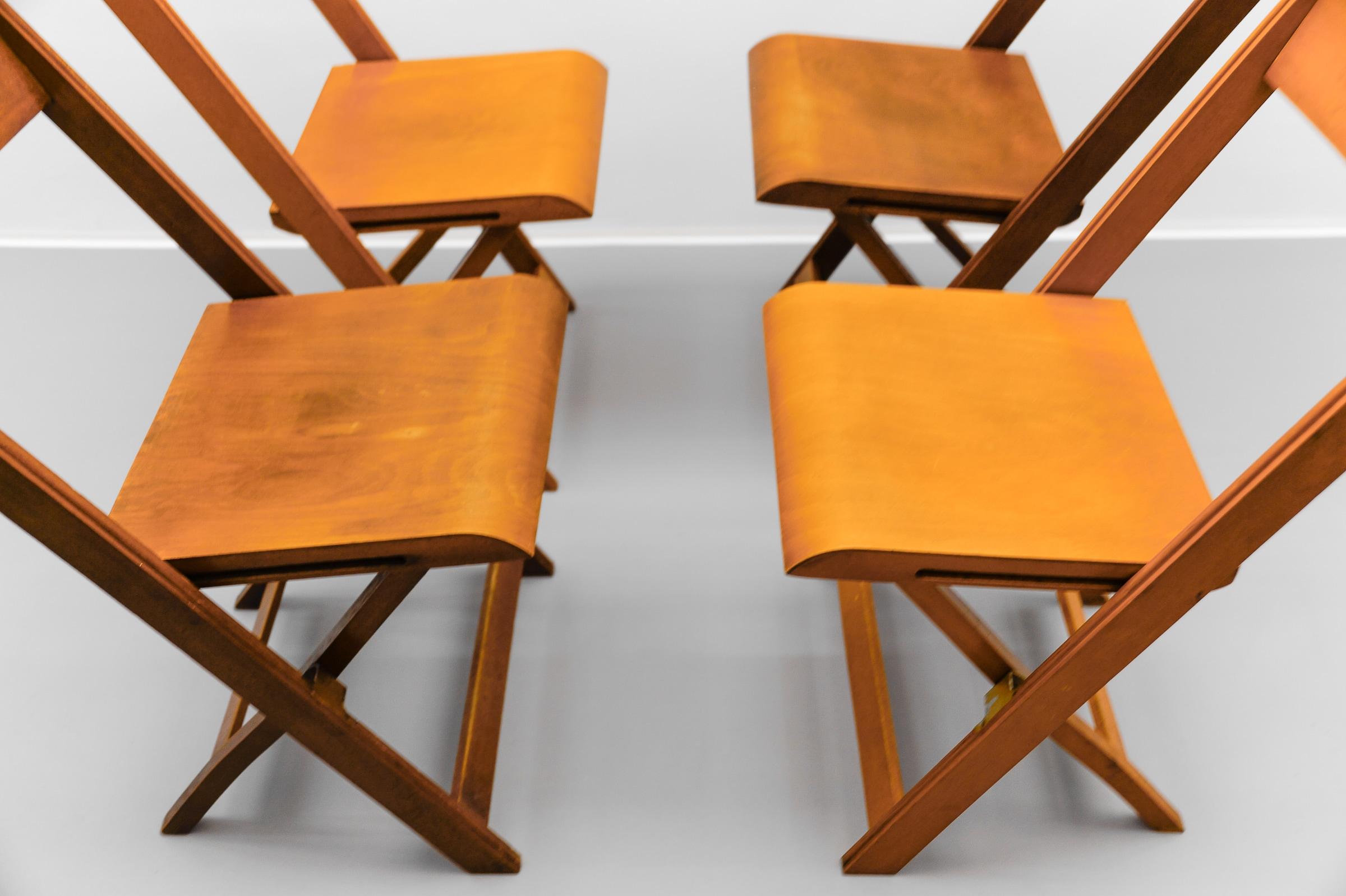 Metal A Fantastic Set of 4 German Cinema Wooden Folding Chairs from the 40s / 50s