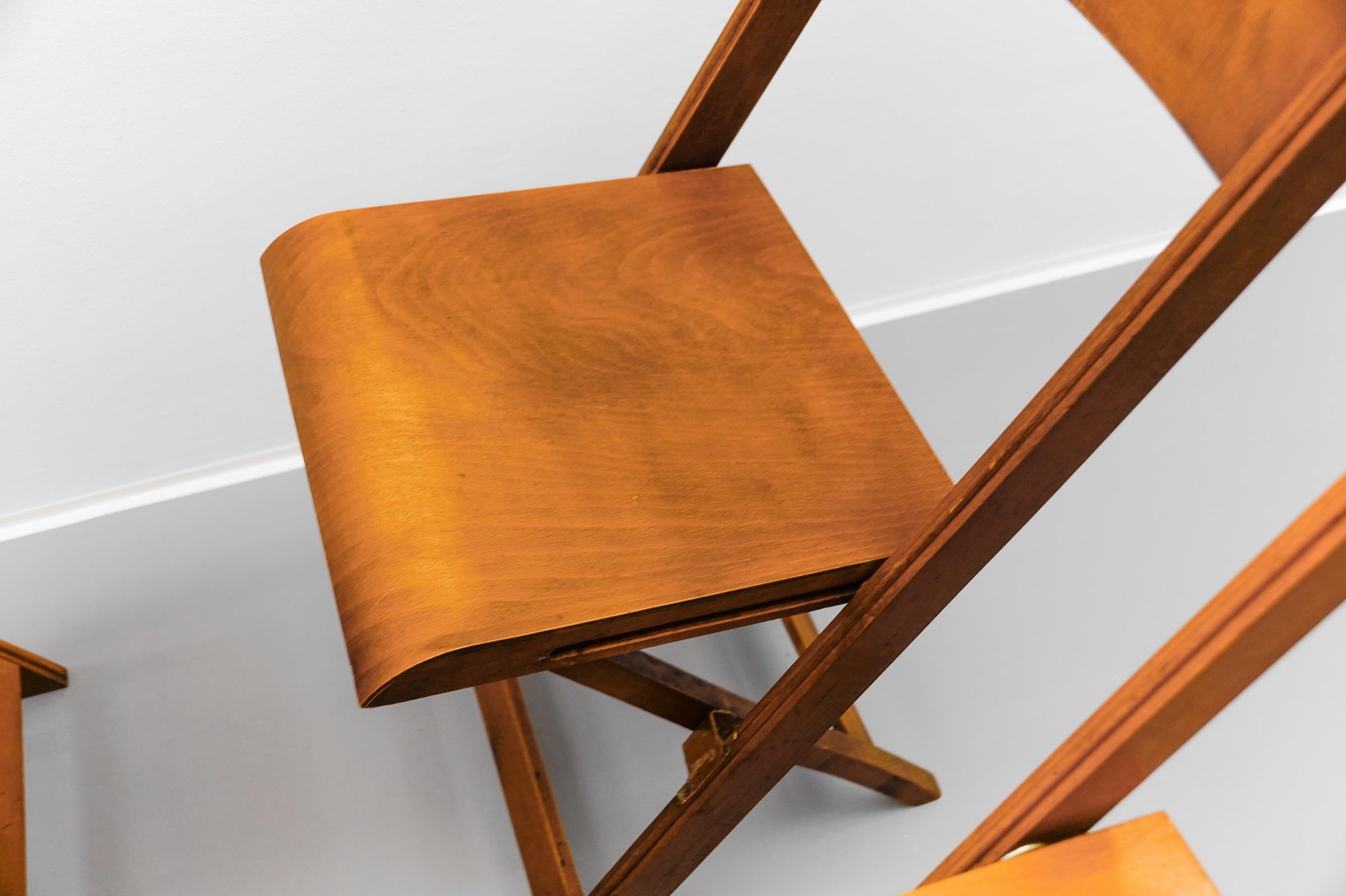 A Fantastic Set of 4 German Cinema Wooden Folding Chairs from the 40s / 50s 2