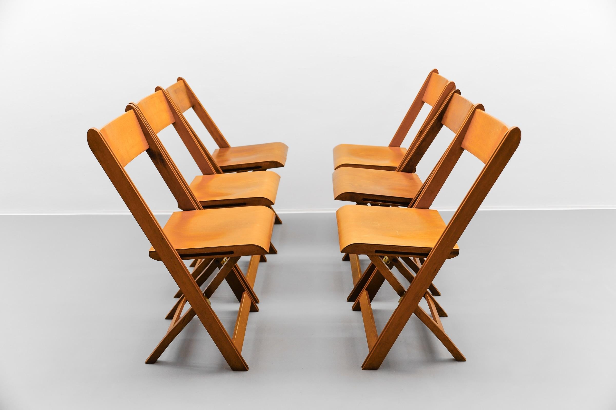A Fantastic Set of 6 German Cinema Wooden Folding Chairs from the 40s / 50s 1