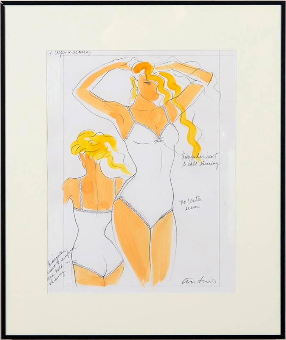 Modern Fantastic Set of Five Fashion Illustrations by Antonio Lopez For Sale