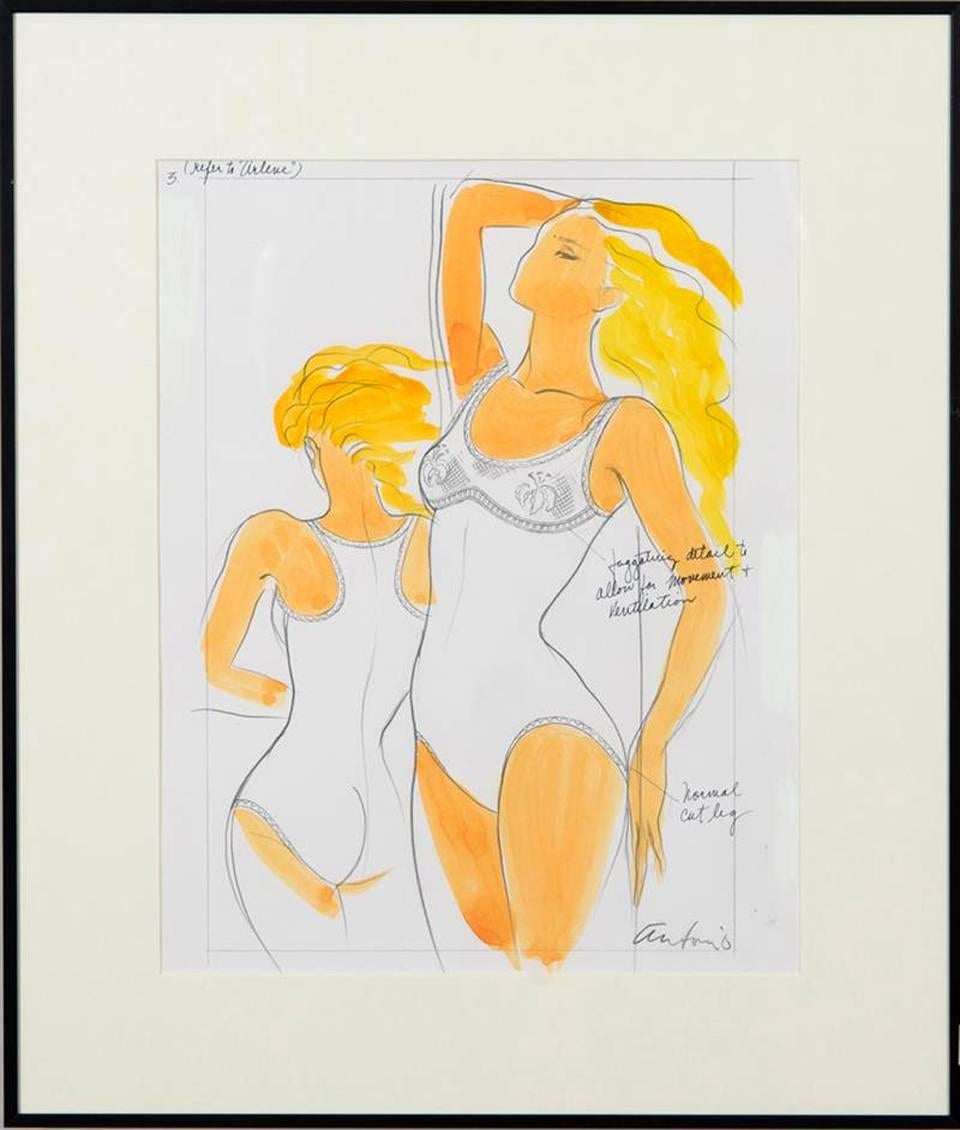 Late 20th Century Fantastic Set of Five Fashion Illustrations by Antonio Lopez For Sale