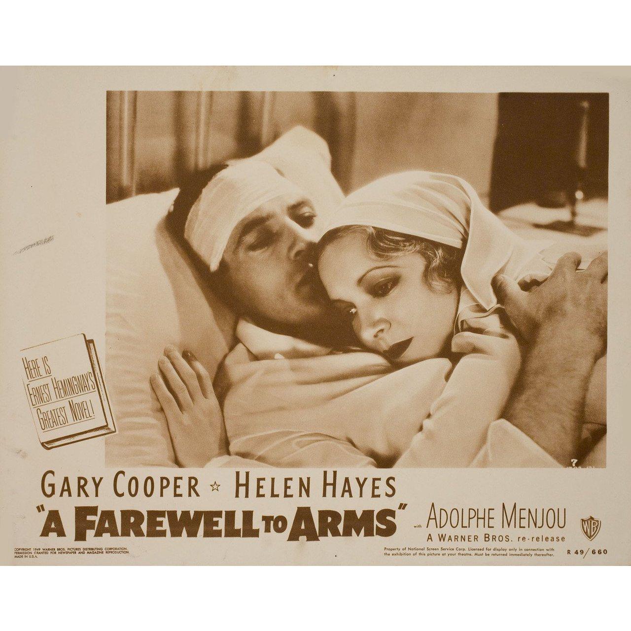 Original 1949 re-release U.S. scene card for the 1932 film A Farewell to Arms directed by Frank Borzage with Helen Hayes / Gary Cooper / Adolphe Menjou / Mary Philips. Very good-fine condition. Please note: the size is stated in inches and the