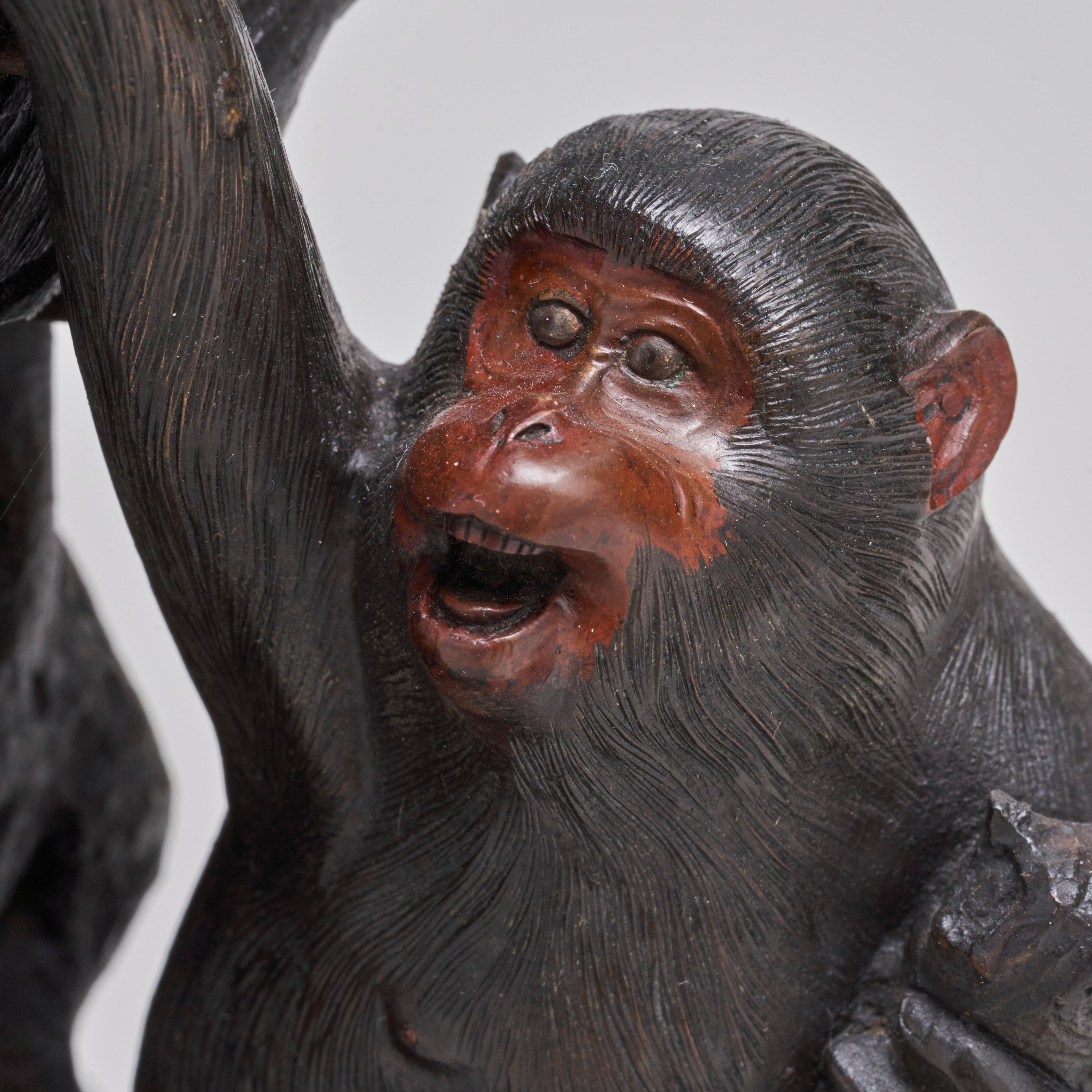A fascinating antique Japanese Bronze clock depicting a troop of monkeys (Circa For Sale 6