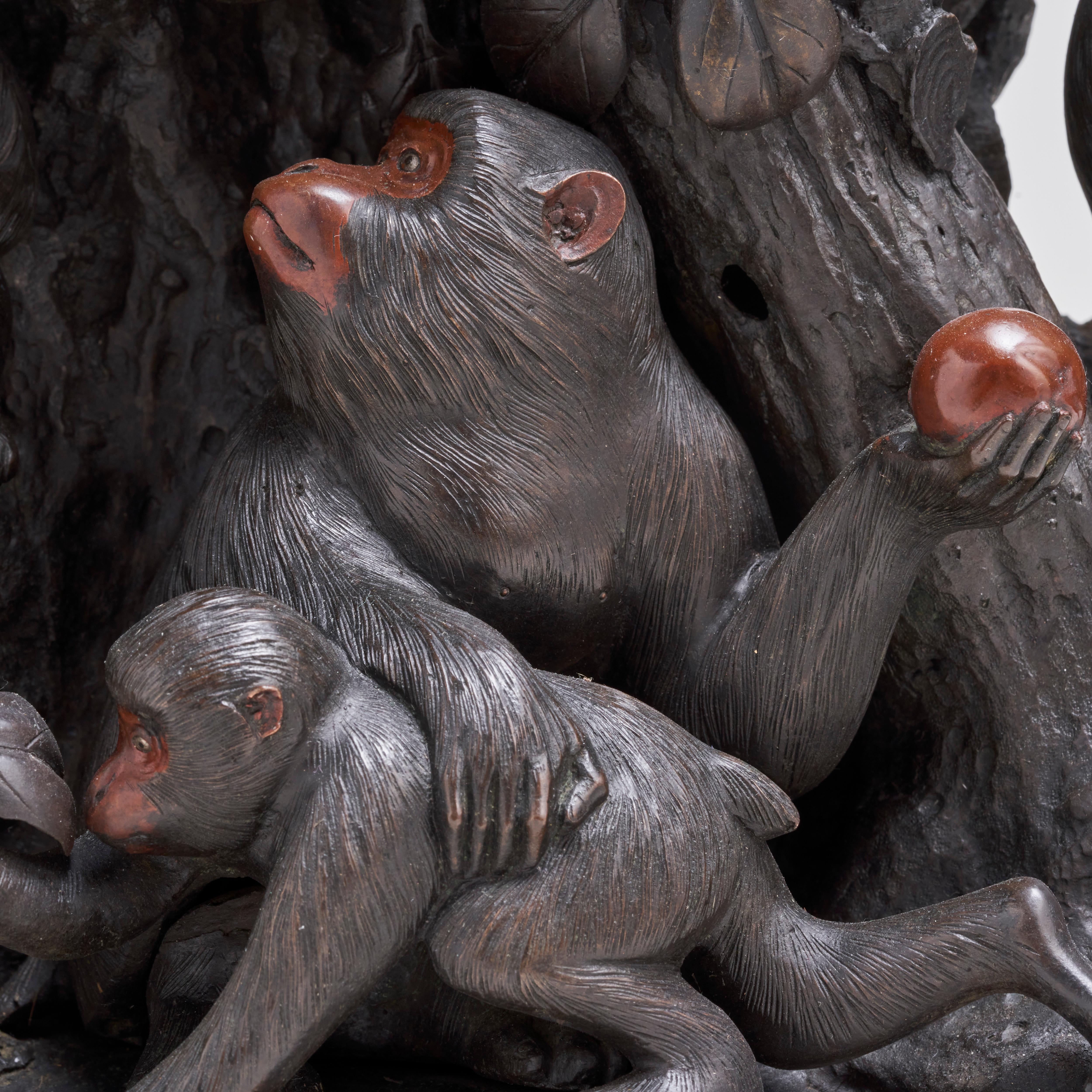 A fascinating antique Japanese Bronze clock depicting a troop of monkeys (Circa For Sale 7