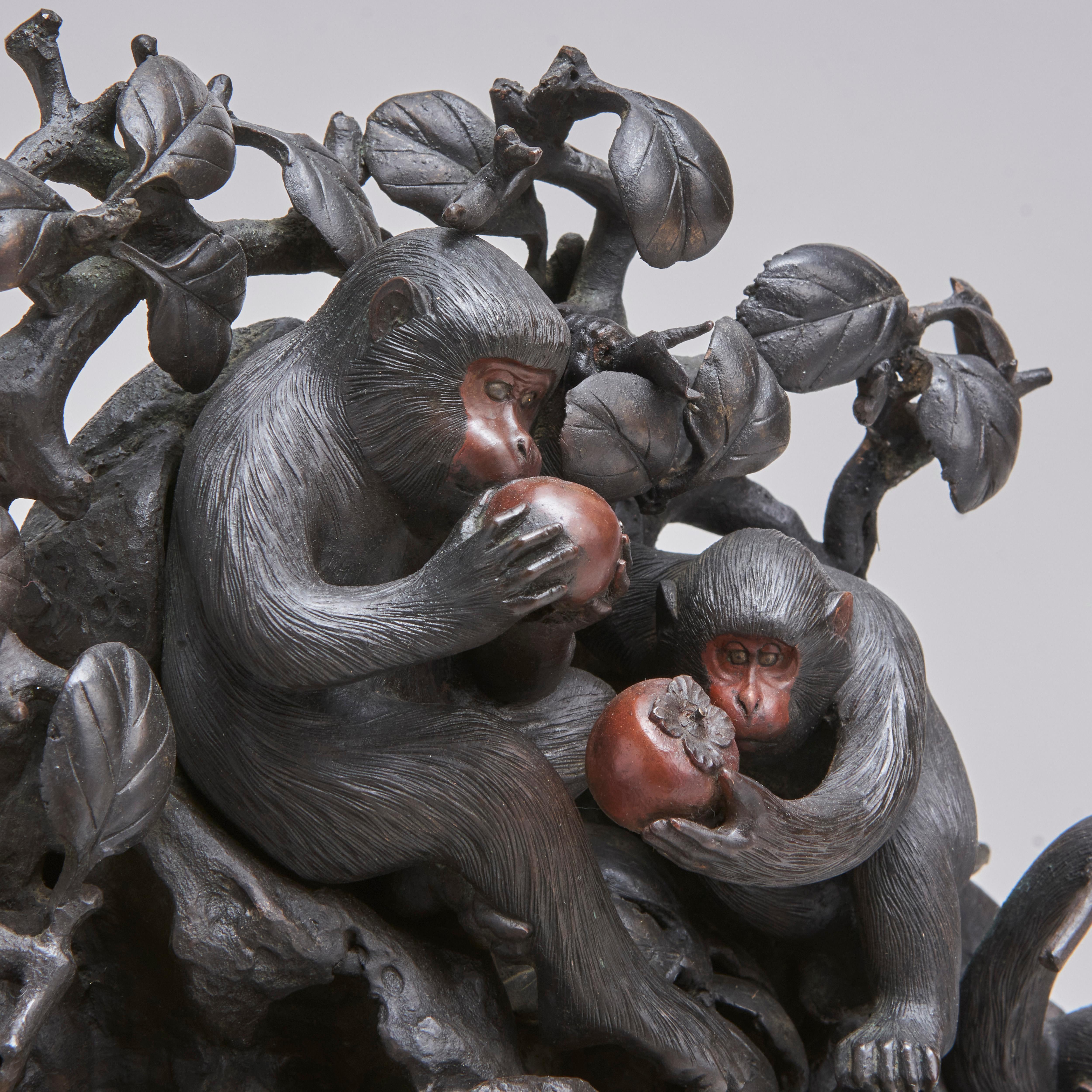 A fascinating antique Japanese Bronze clock depicting a troop of monkeys (Circa For Sale 9