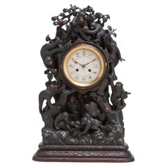 A fascinating Antique Japanese Bronze clock depicting a troop of monkeys (Circa
