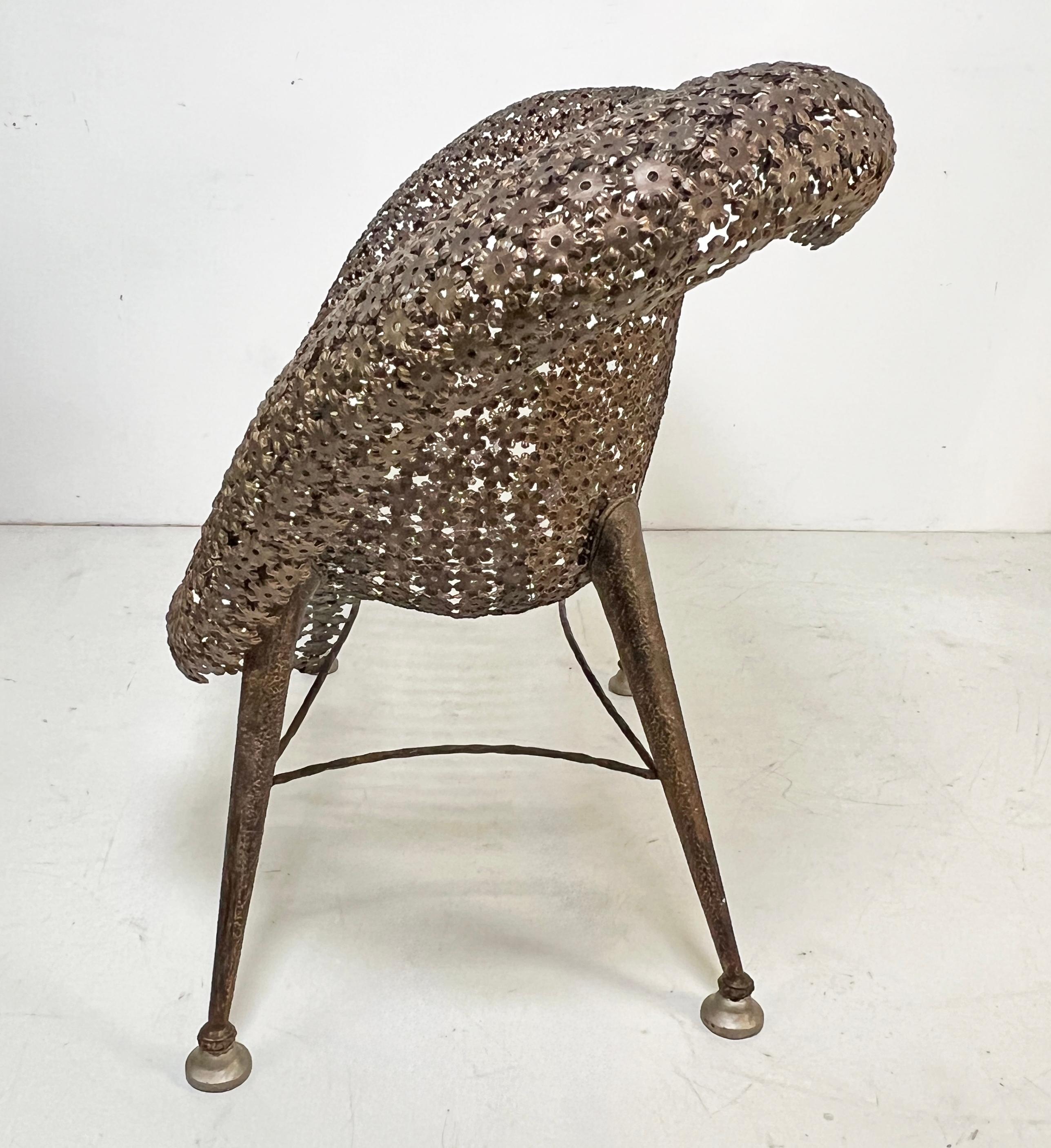 Fauteuil à Corbeille Bronzierter Stahlstuhl von Raymond Morales, Frankreich, ca. 1990s im Angebot 3