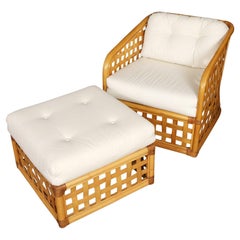 A Faux Bamboo Arm Chair and Ottoman