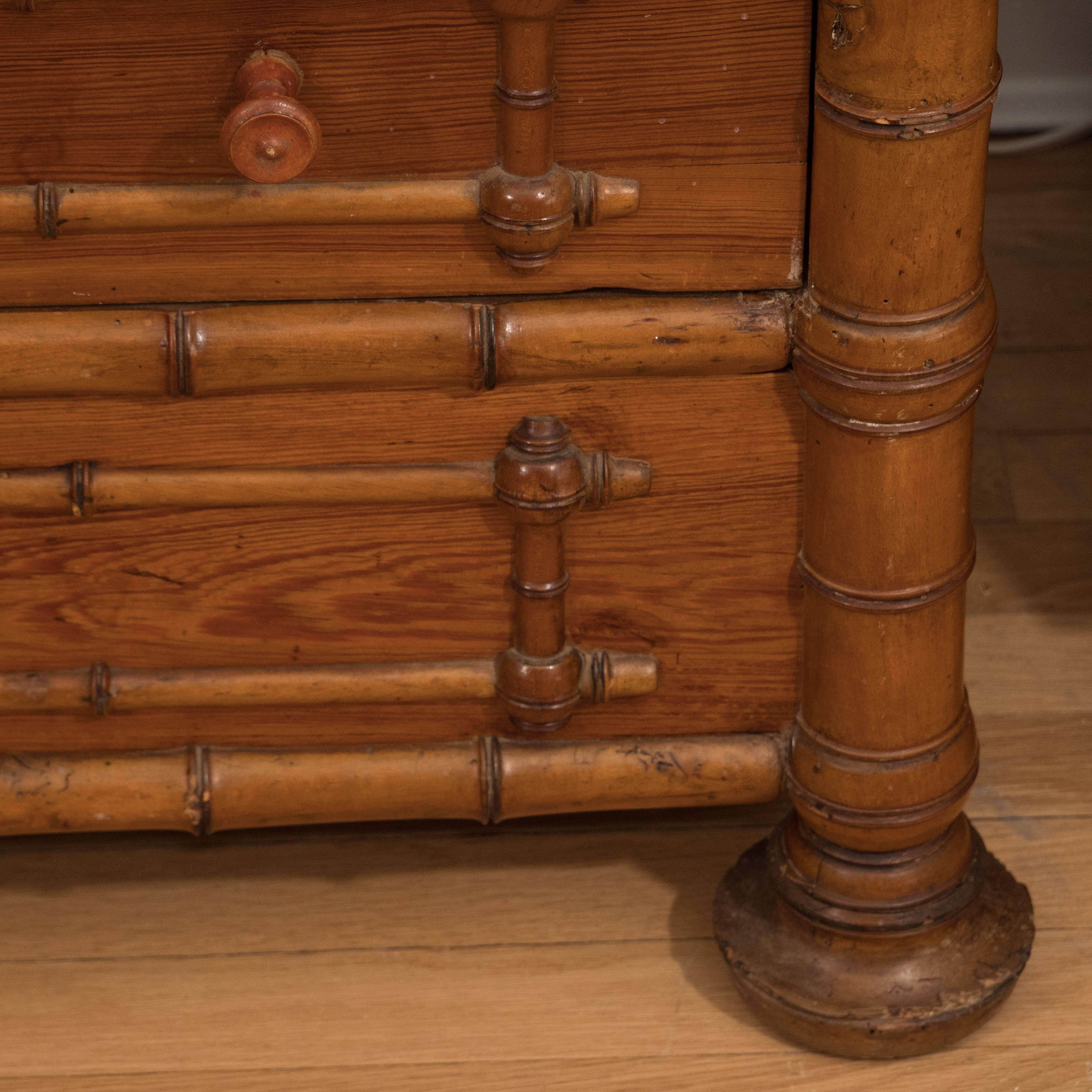 Faux Bamboo Chest with Marble Top In Good Condition In New York, NY