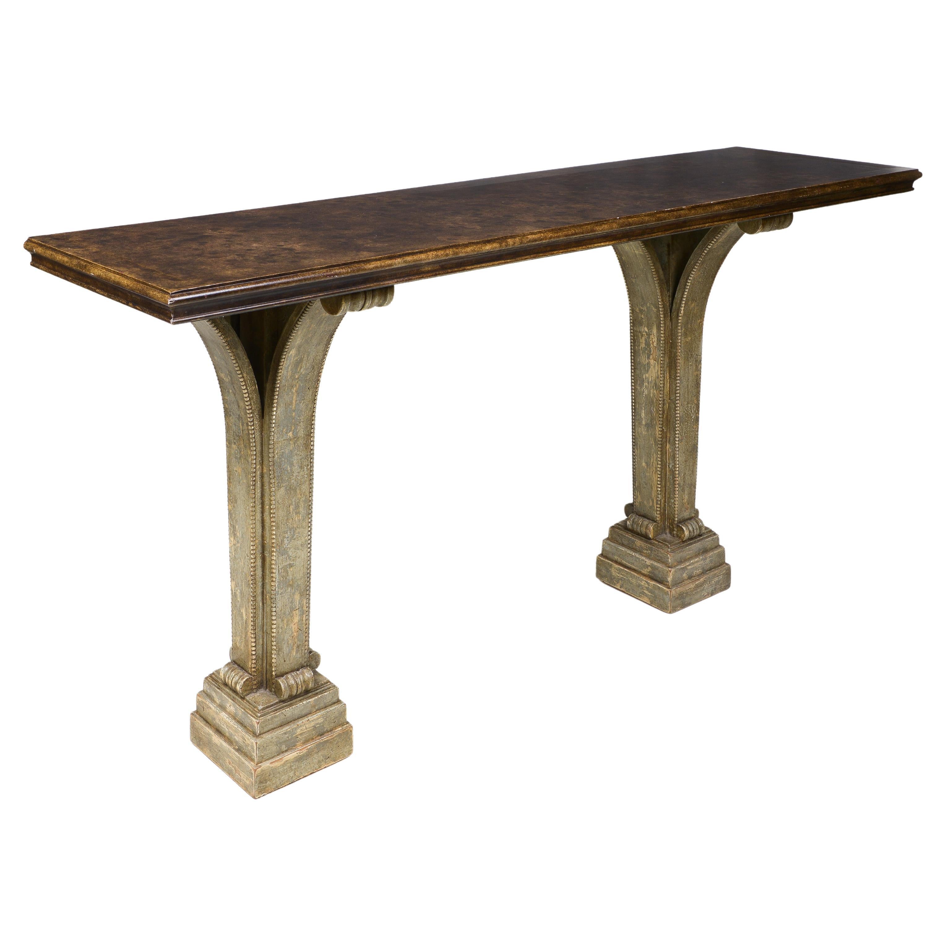 Faux Painted and Antiqued Console Table For Sale