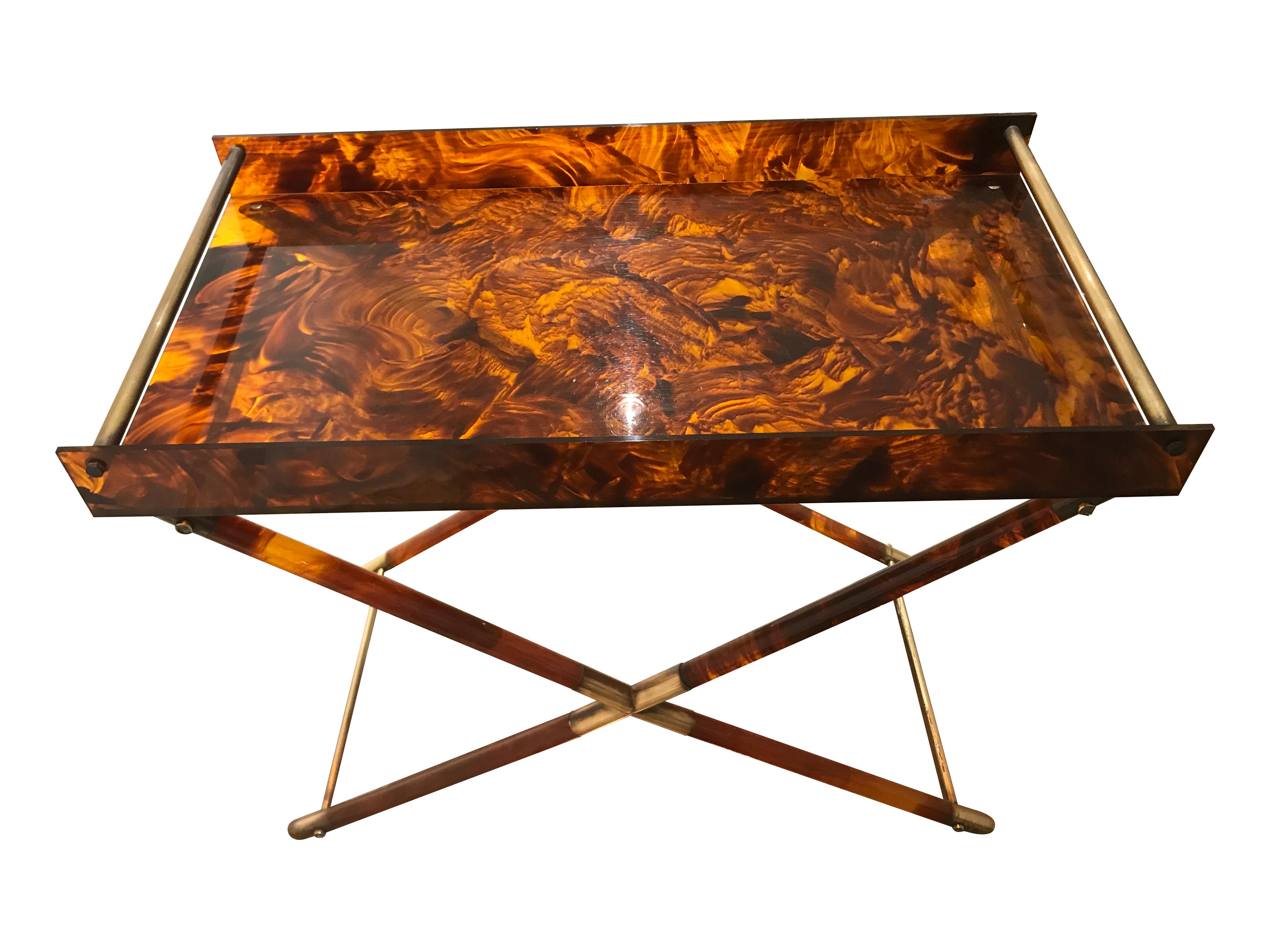 Faux Tortoiseshell Side Table with Brass Detailing (Messing)