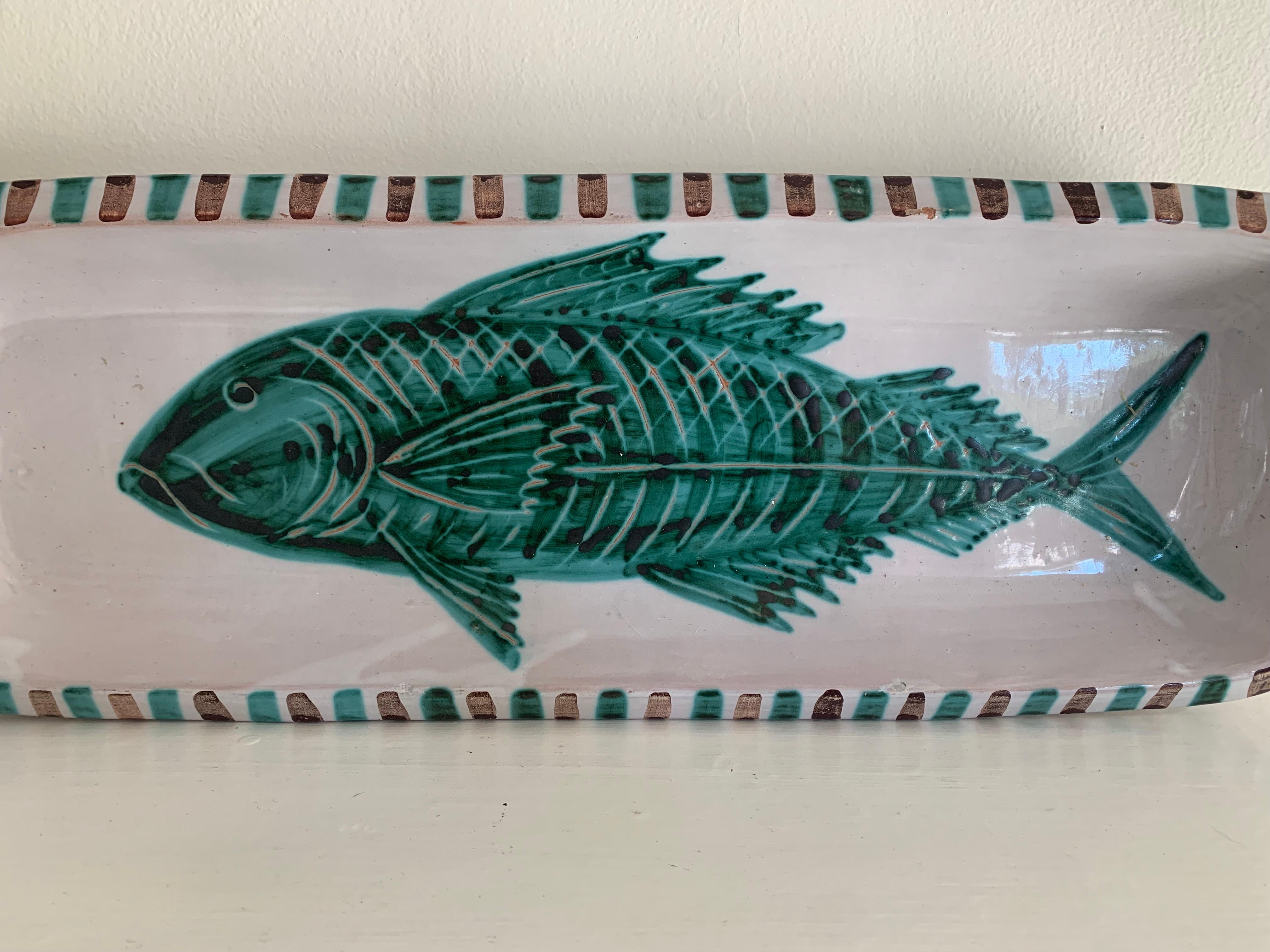 A. Fazio Hand-Painted Fish Platter, Vallauris, France, 1950s In Good Condition For Sale In New York, NY