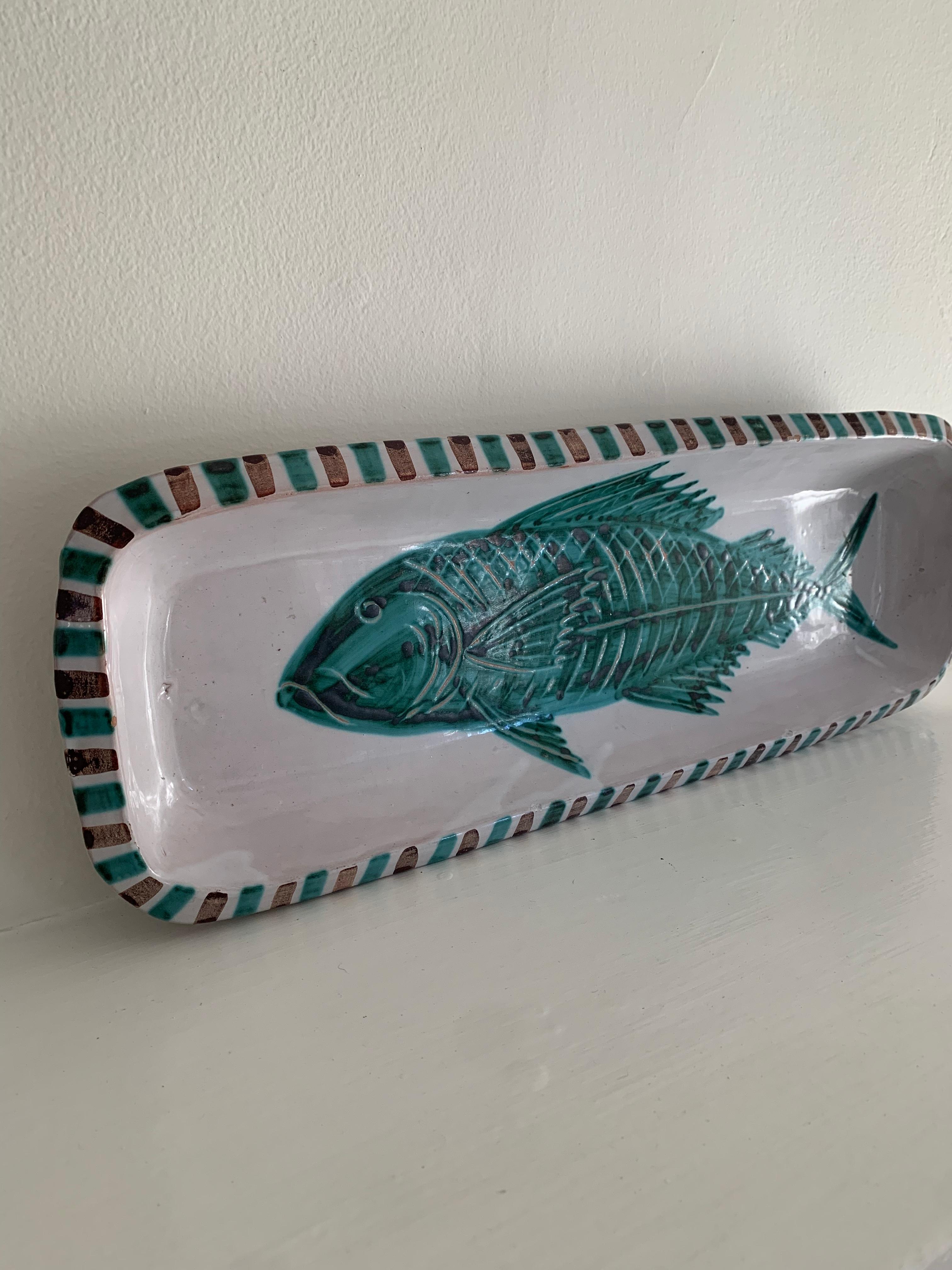 20th Century A. Fazio Hand-Painted Fish Platter, Vallauris, France, 1950s For Sale