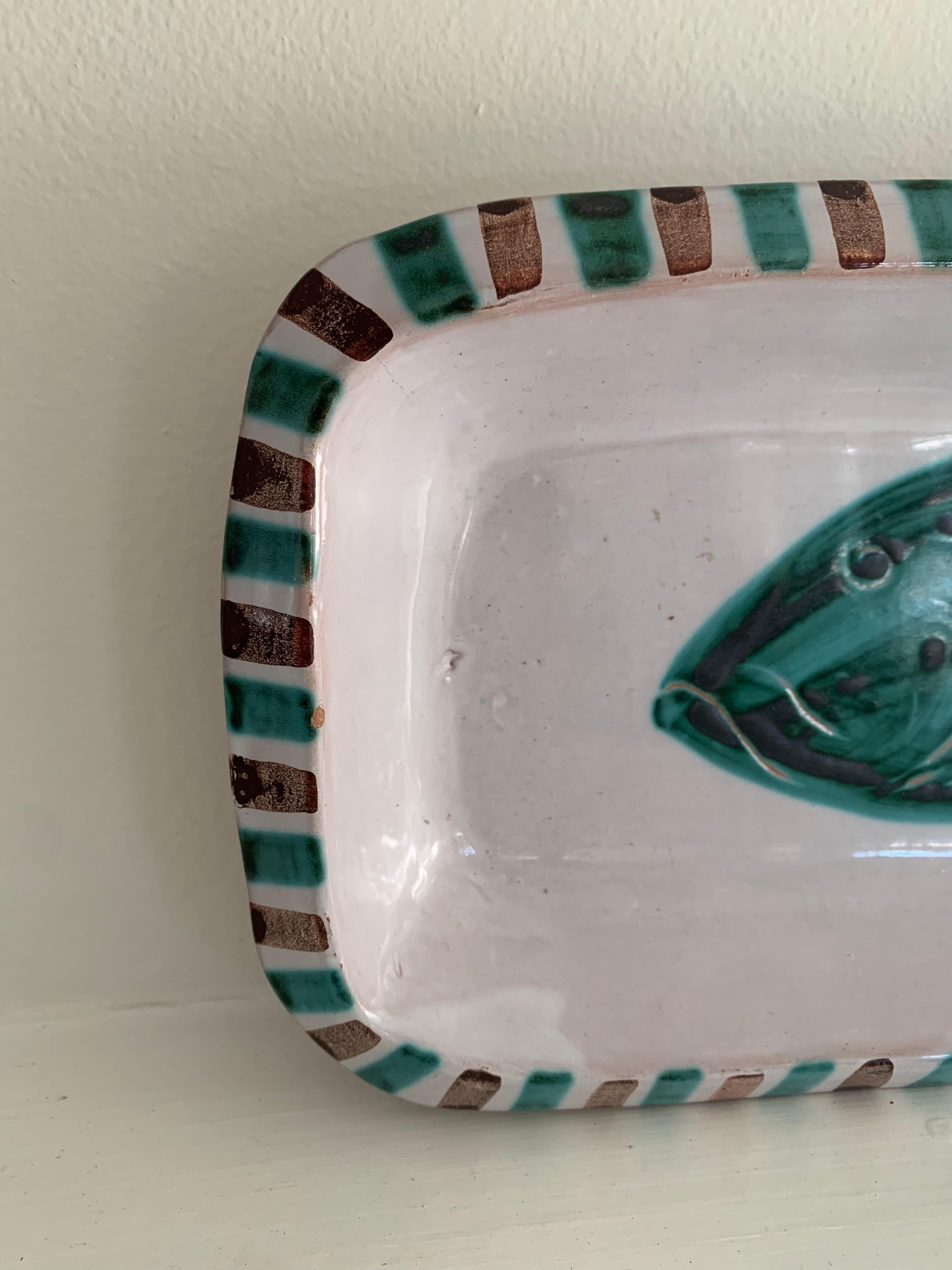 Ceramic A. Fazio Hand-Painted Fish Platter, Vallauris, France, 1950s For Sale