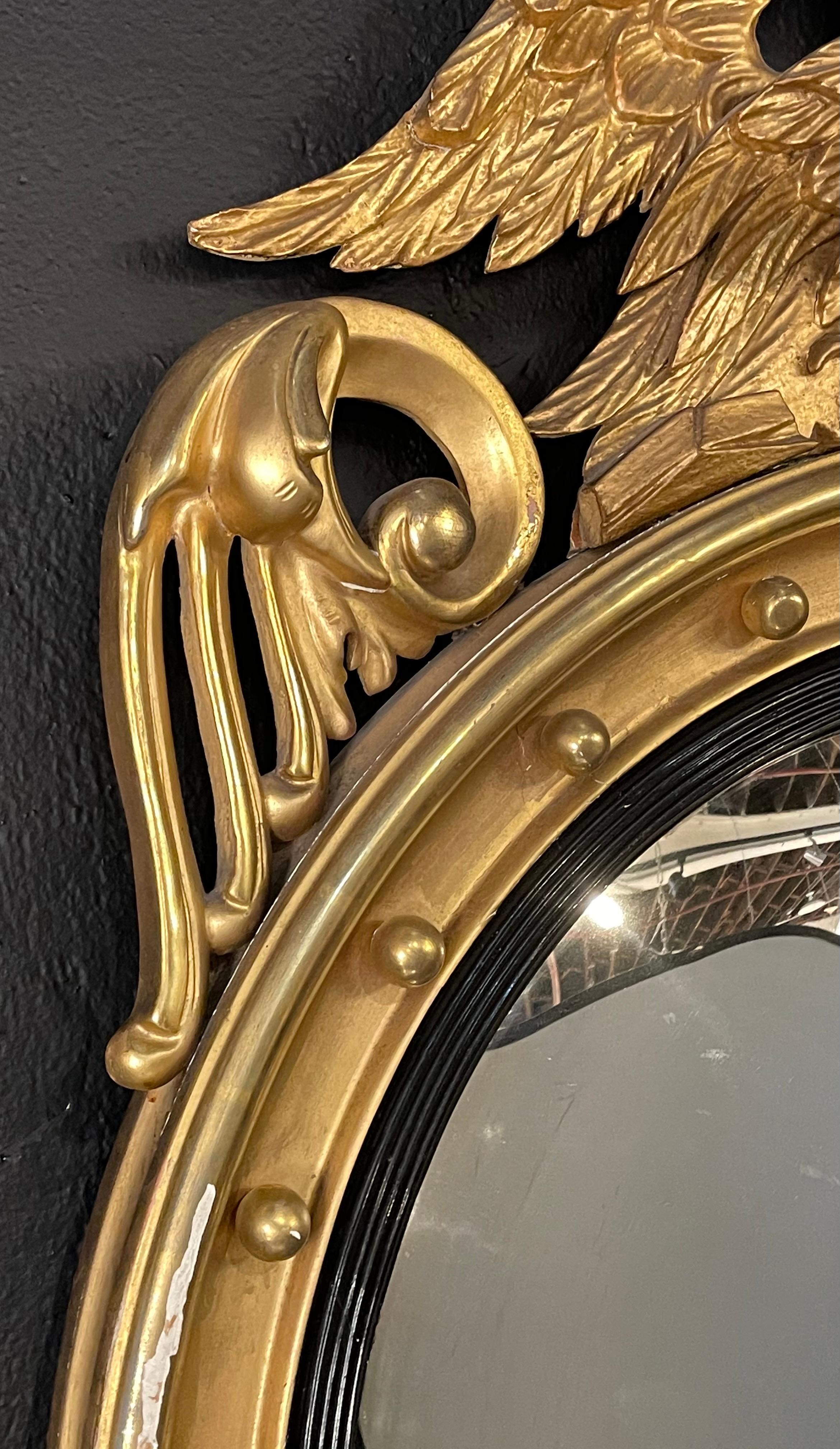 Giltwood Federal Style Gilt Gold Convex Mirror, Wall, Console or Pier Mirror
