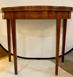 Federal Style Inlaid Flip Top Card or Games Table Demilune