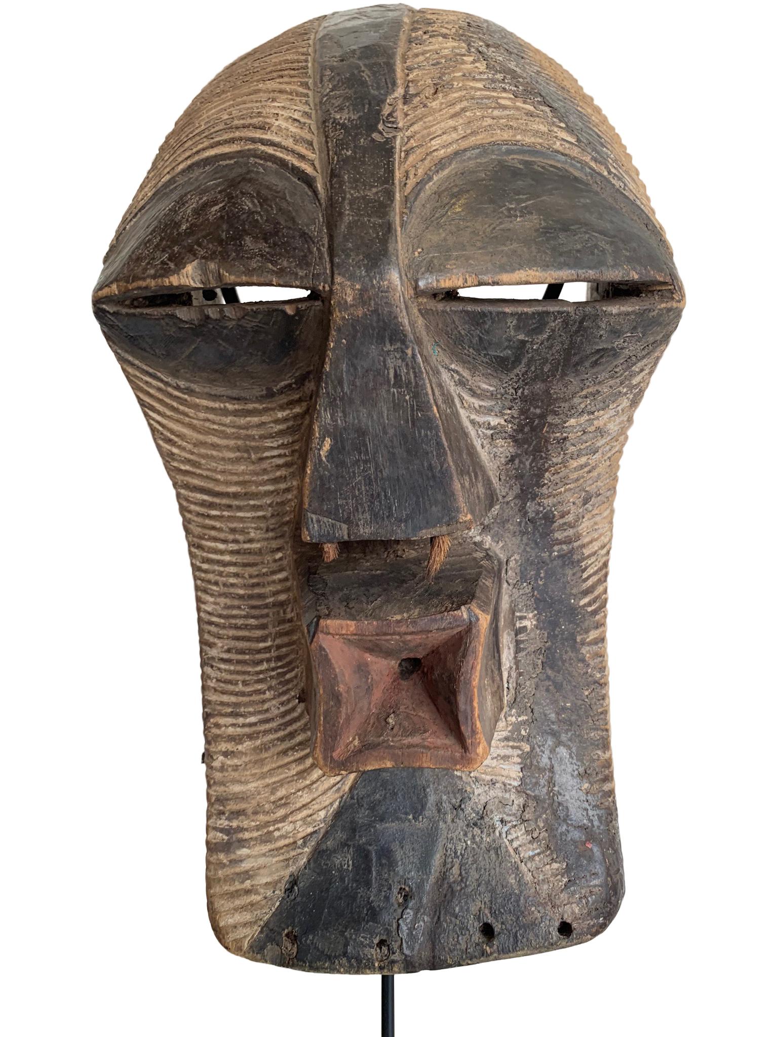 Paint Female Songye Kifwebe Hand Carved Ceremonial Mask
