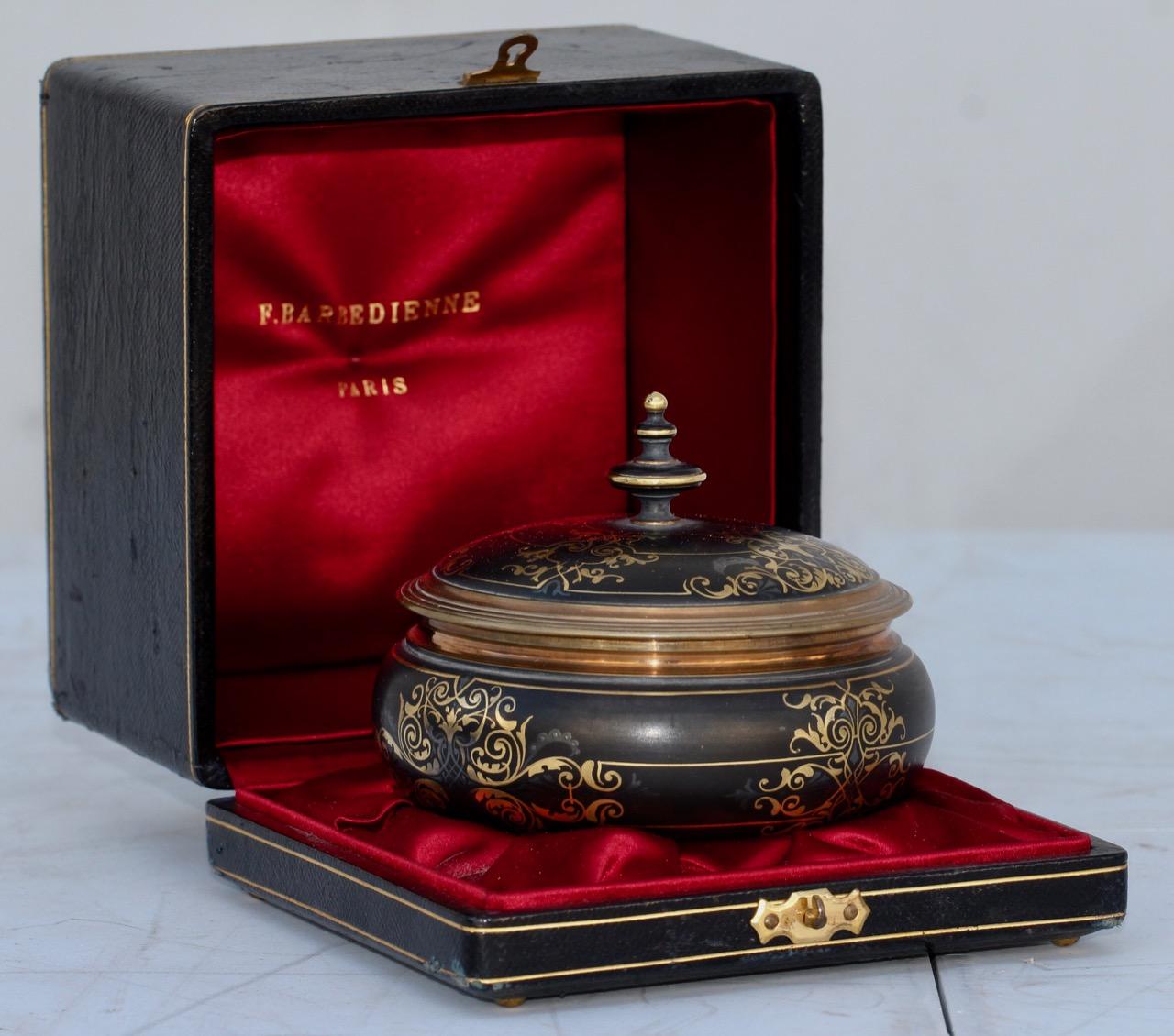Napoleon III Ferdinand Barbedienne Damascene Gold and Silver Inlaid Bronze Box