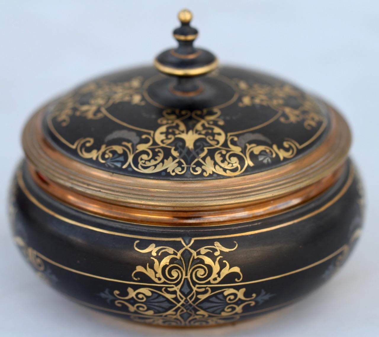 Late 19th Century Ferdinand Barbedienne Damascene Gold and Silver Inlaid Bronze Box