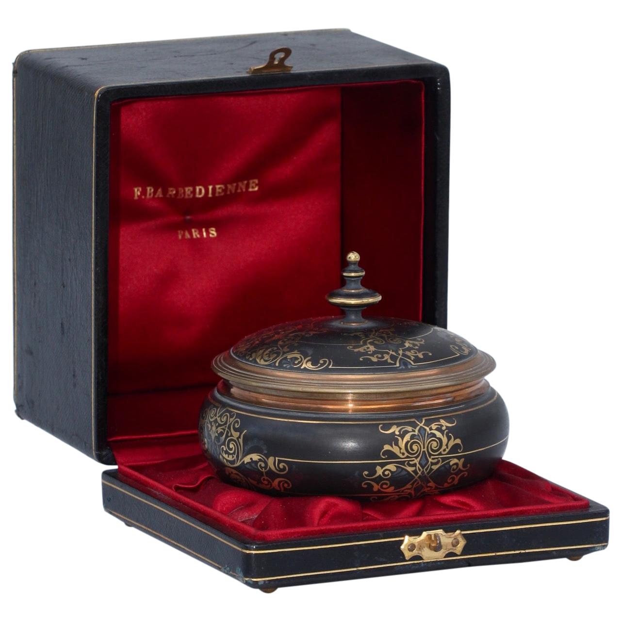 Ferdinand Barbedienne Damascene Gold and Silver Inlaid Bronze Box