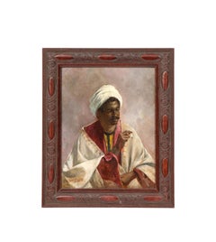 A Ferres, Portrait of a Moorish Man Smoking, Orientalist Painting, 19th century