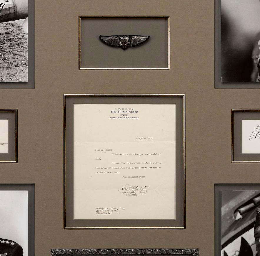 Offered is a unique collage featuring signatures from some of the greatest captains in history: Claire Chennault, Henry “Hap” Arnold, Hoyt Vandenberg, Carl “Tooey” Spaatz, William “Billy” Mitchell and Edward “Eddie” Rickenbacker. These men are some