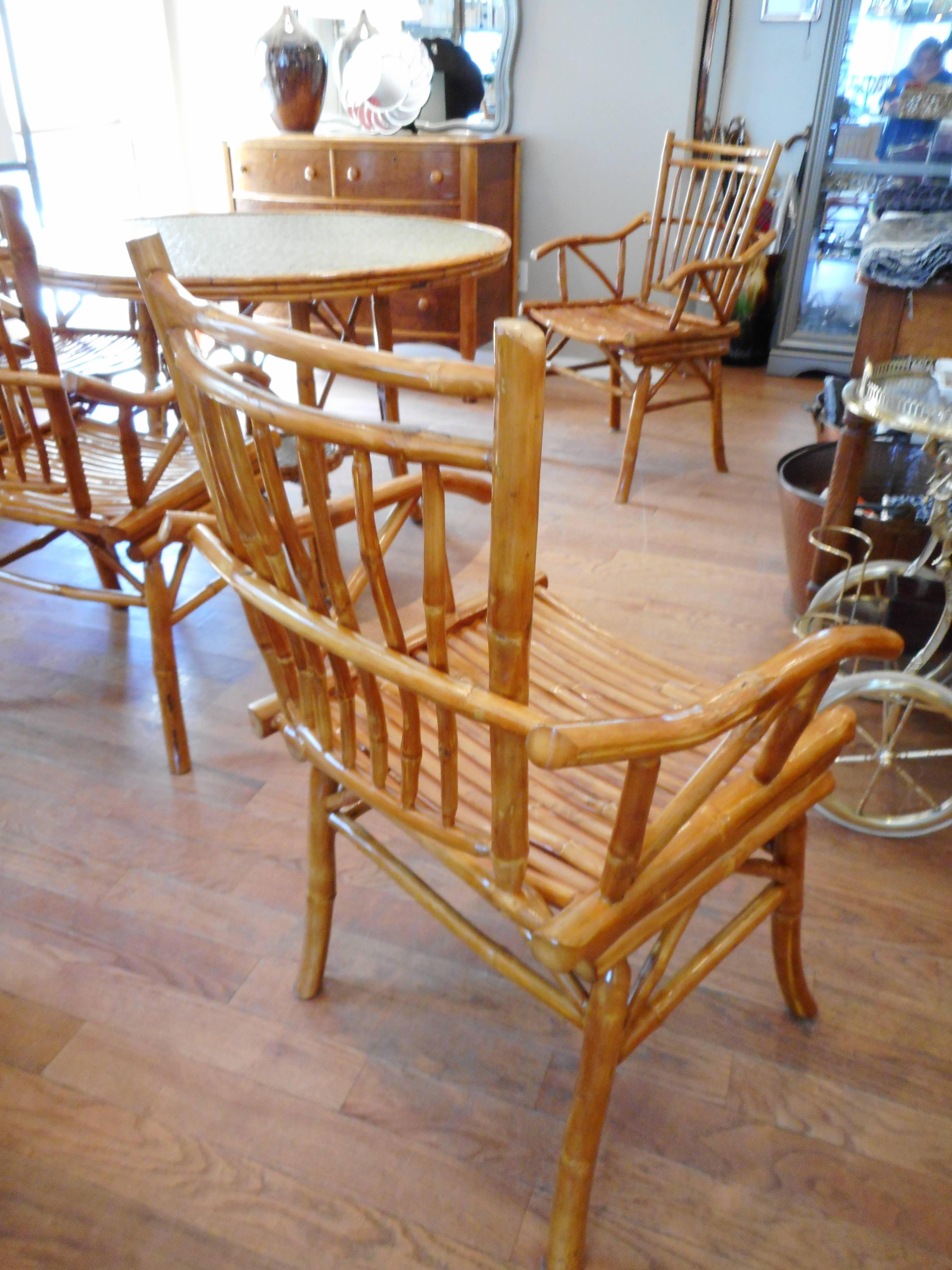 Ficks and Reed Midcentury Bamboo Table and Four Chairs 3