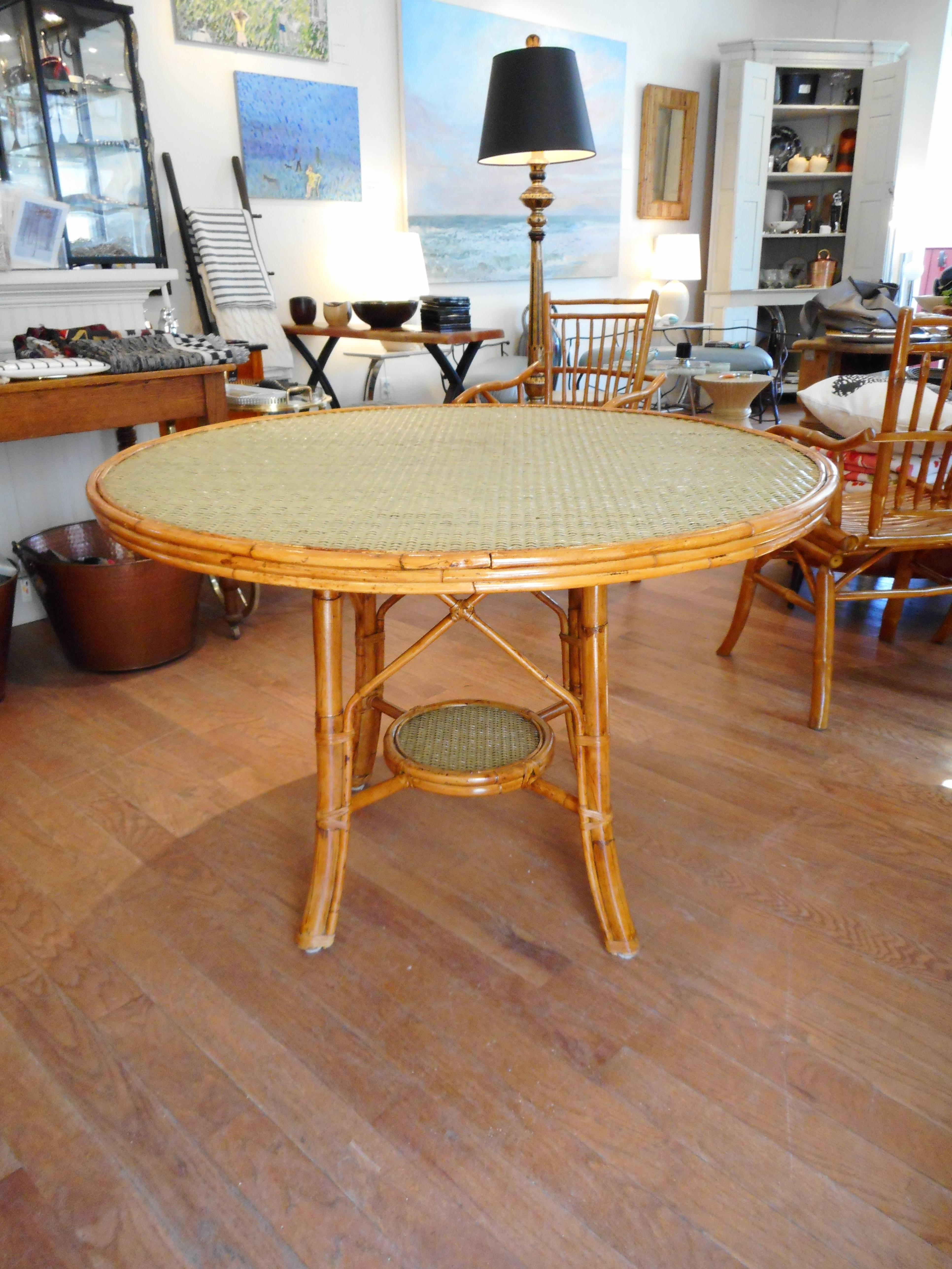 British Colonial Ficks and Reed Midcentury Bamboo Table and Four Chairs