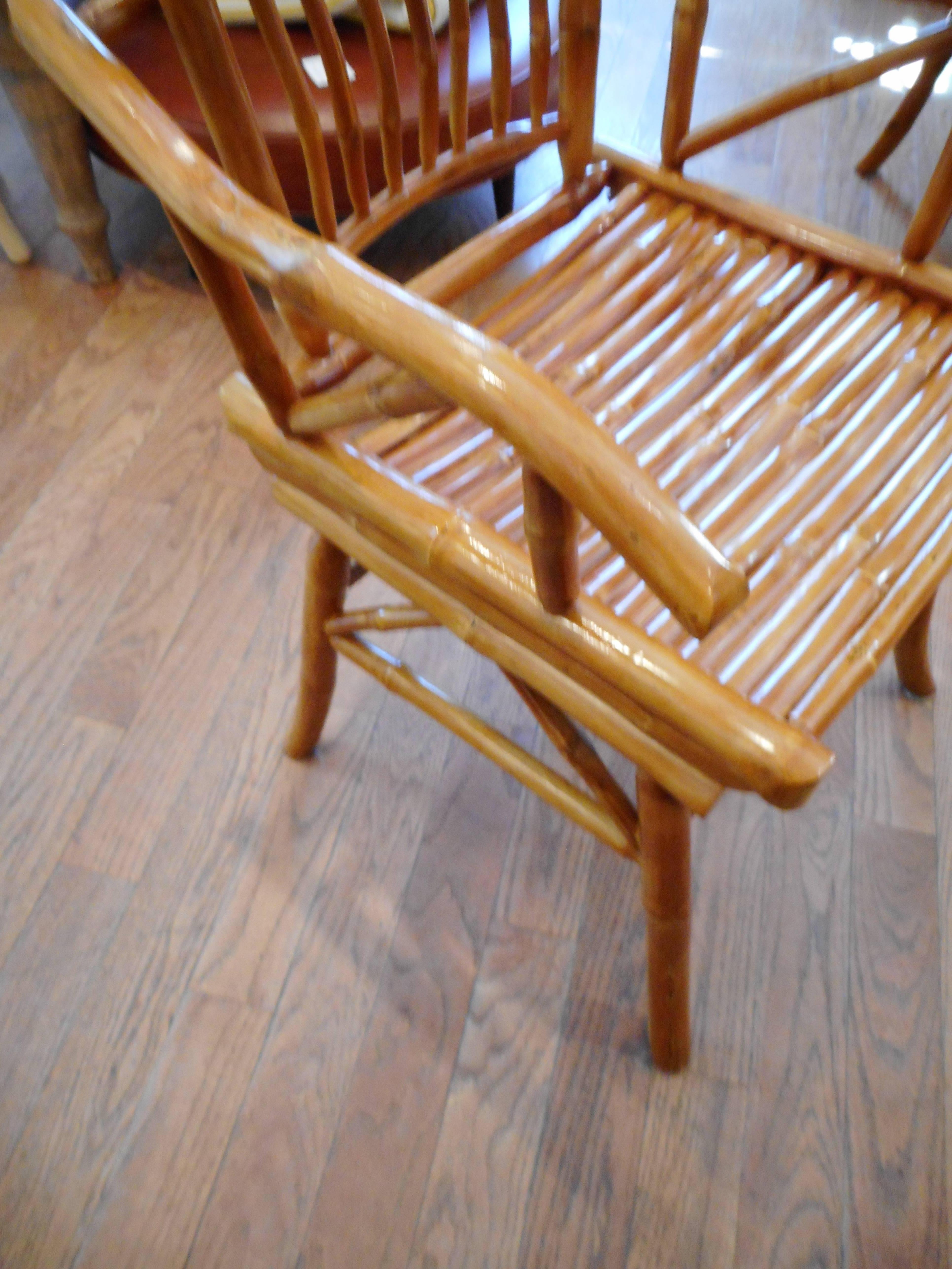 Ficks and Reed Midcentury Bamboo Table and Four Chairs In Excellent Condition In Bellport, NY